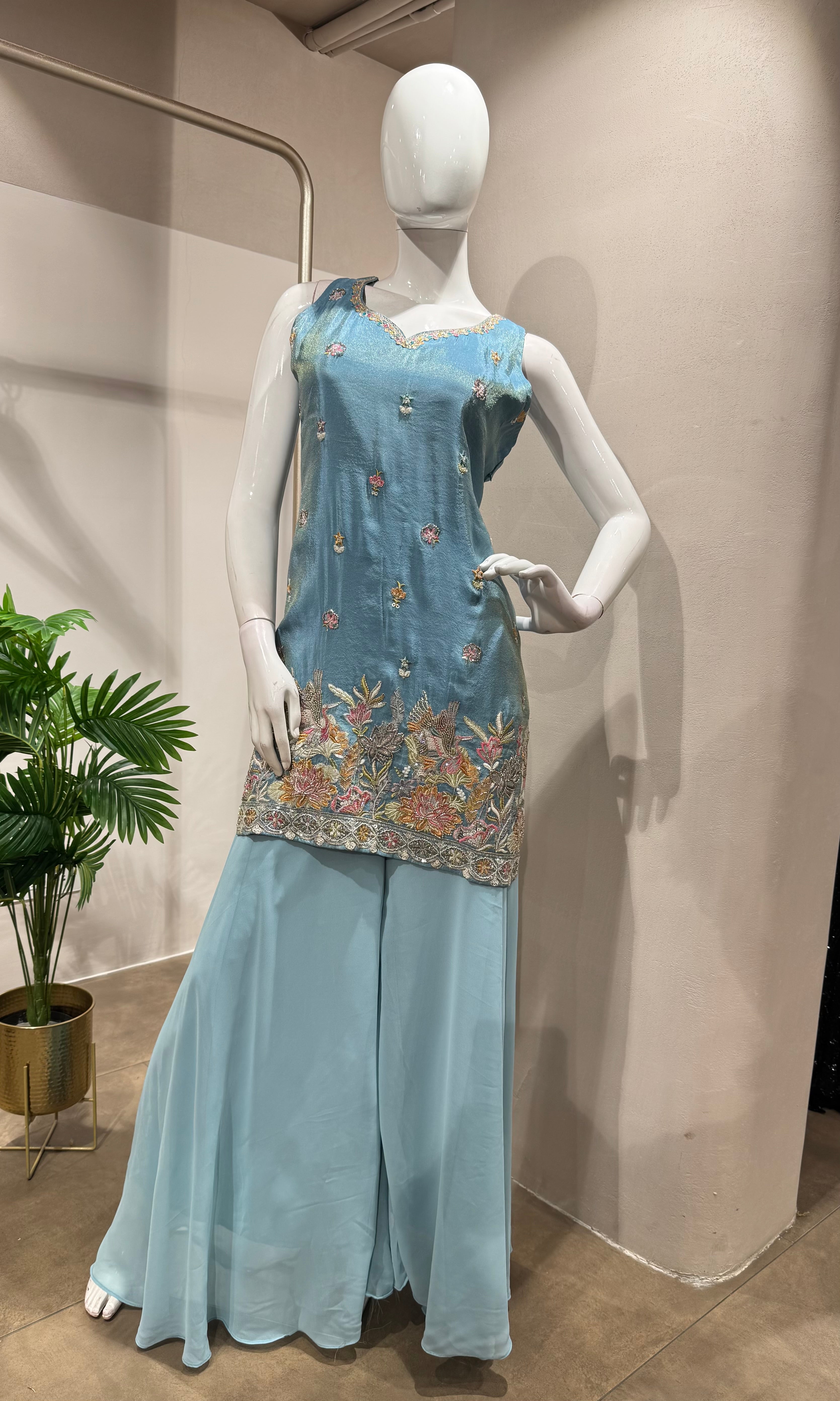 Sky Blue Georgette Sharara Set