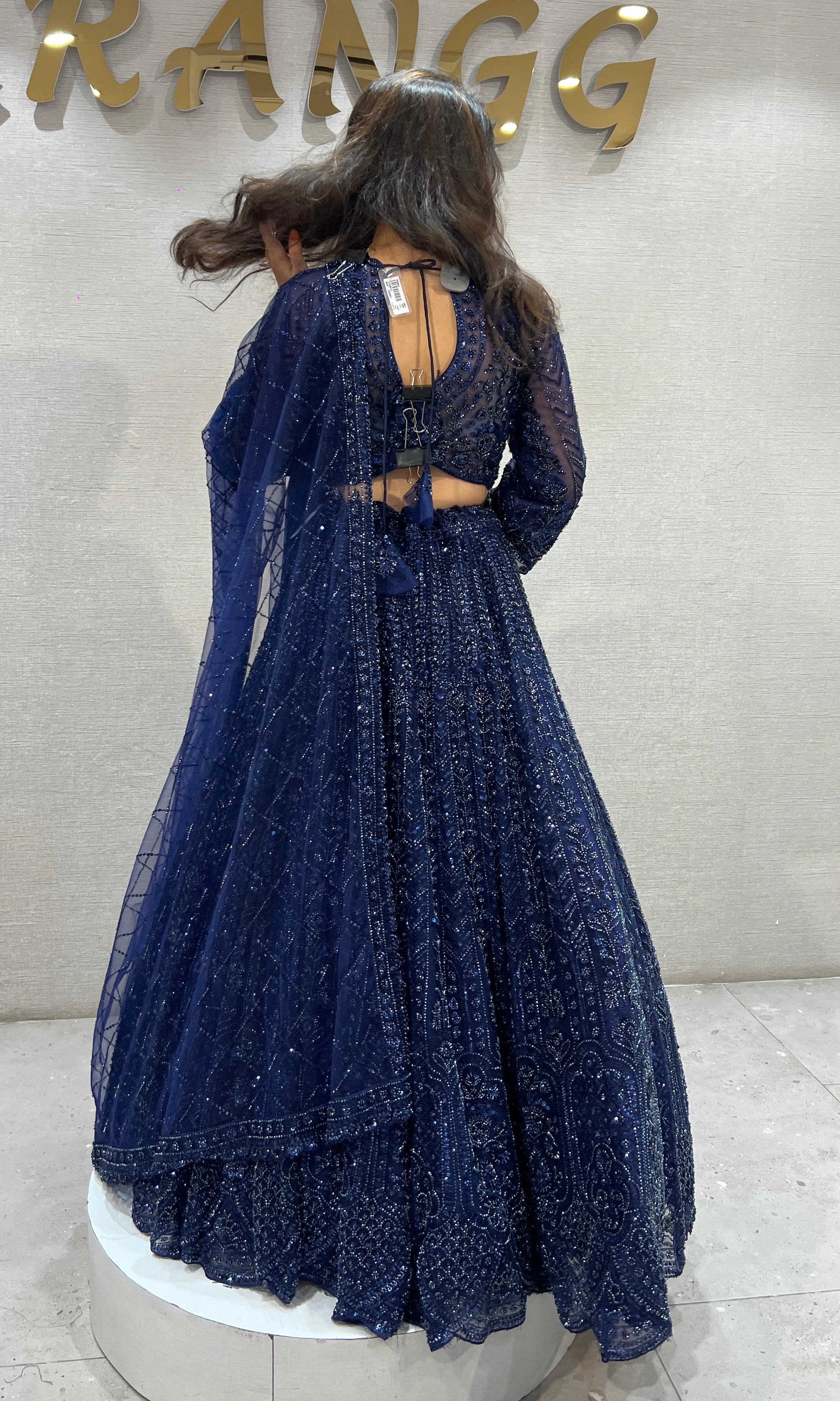 Navy Blue Embellished Net Lehenga
