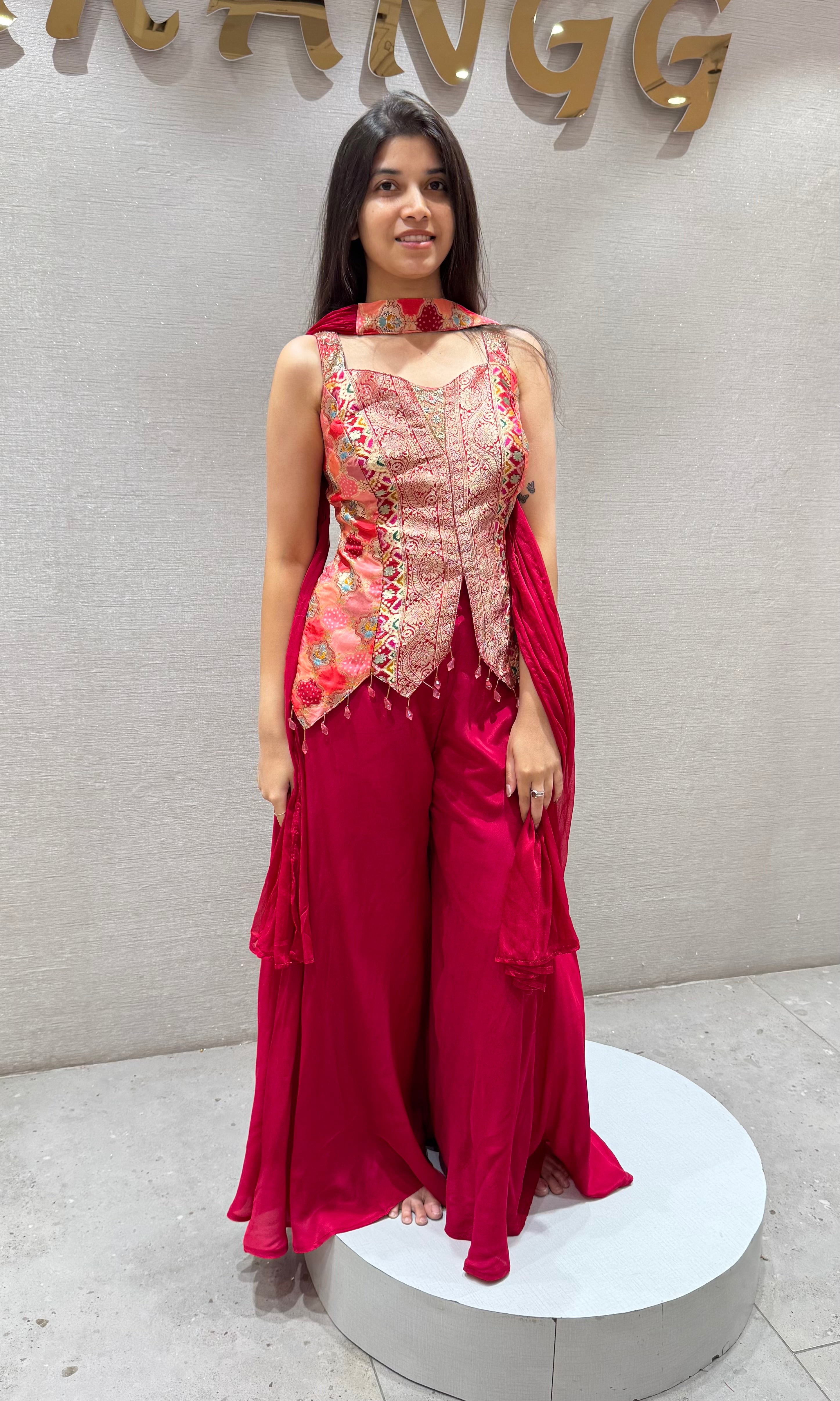 RED Embroidered Indo-Western Palazzo Set