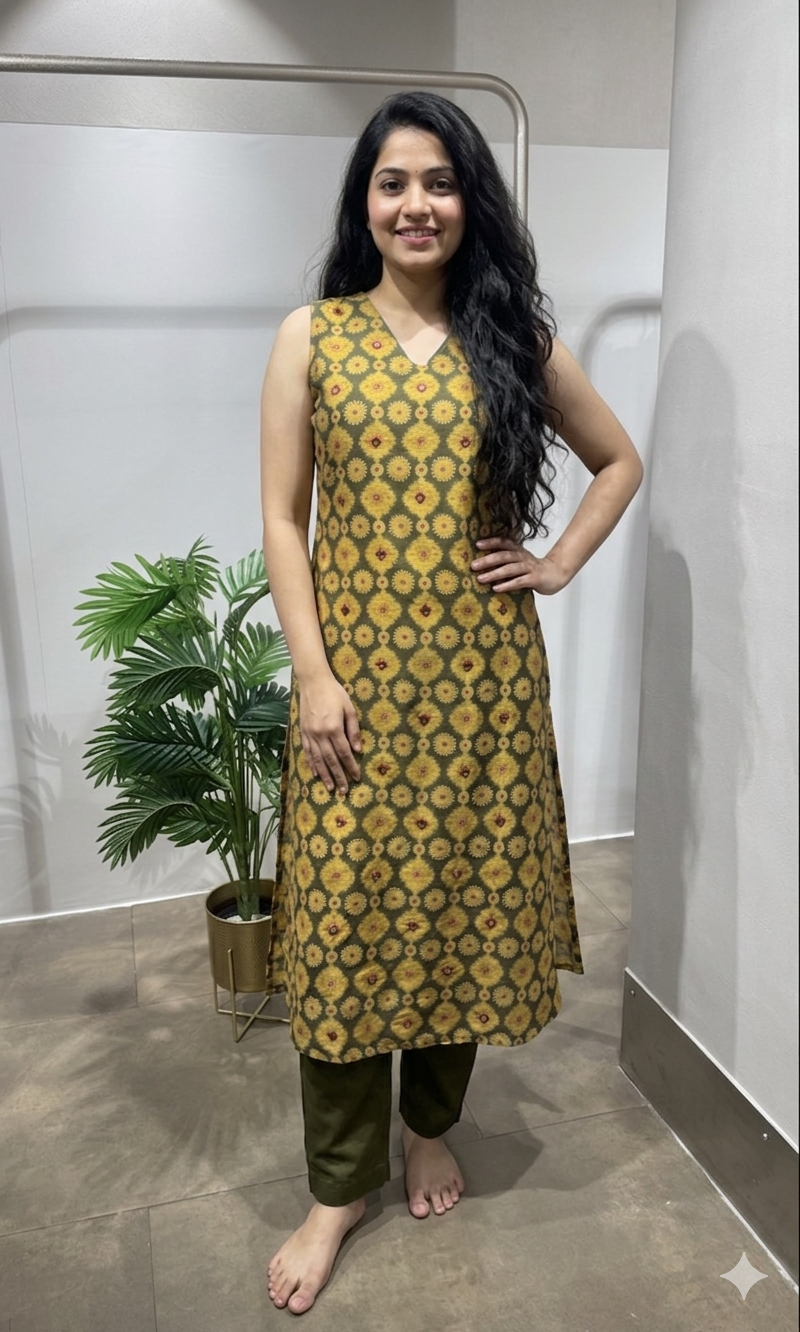 Mehandi Green Printed Kurti with bottom