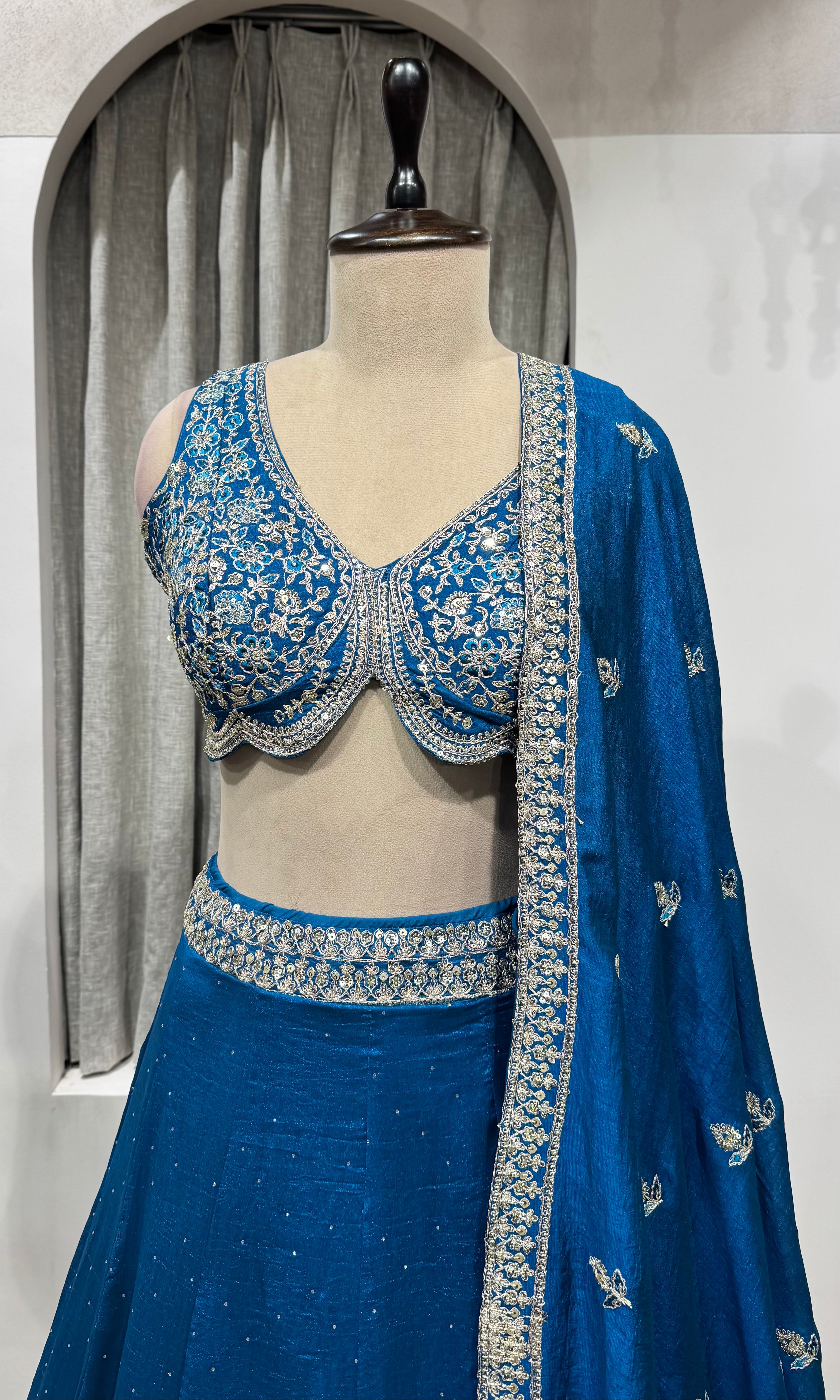 Teal Blue Georgette Lehenga Choli