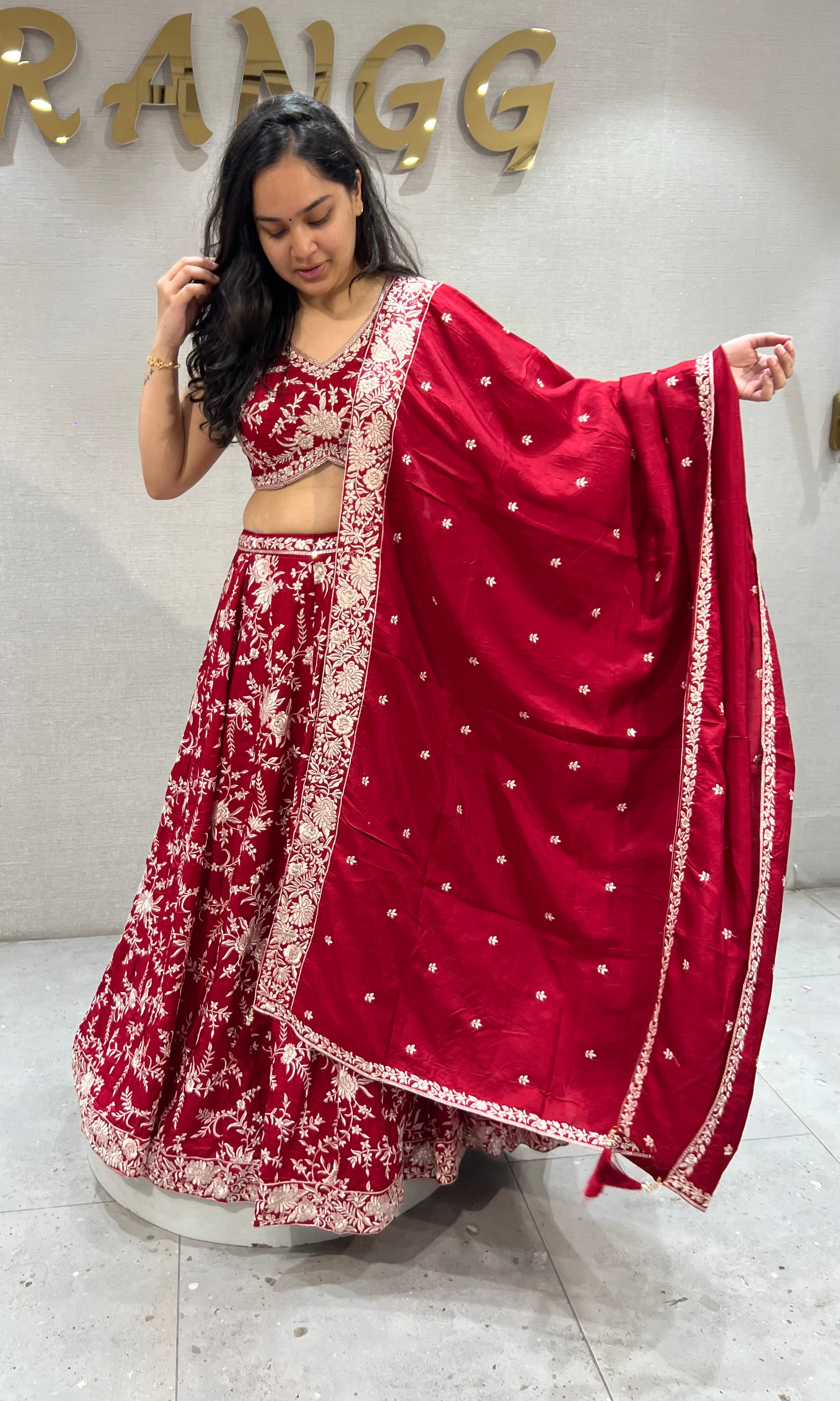 Maroon & Silver Floral Ethnic Lehenga Set with Dupatta