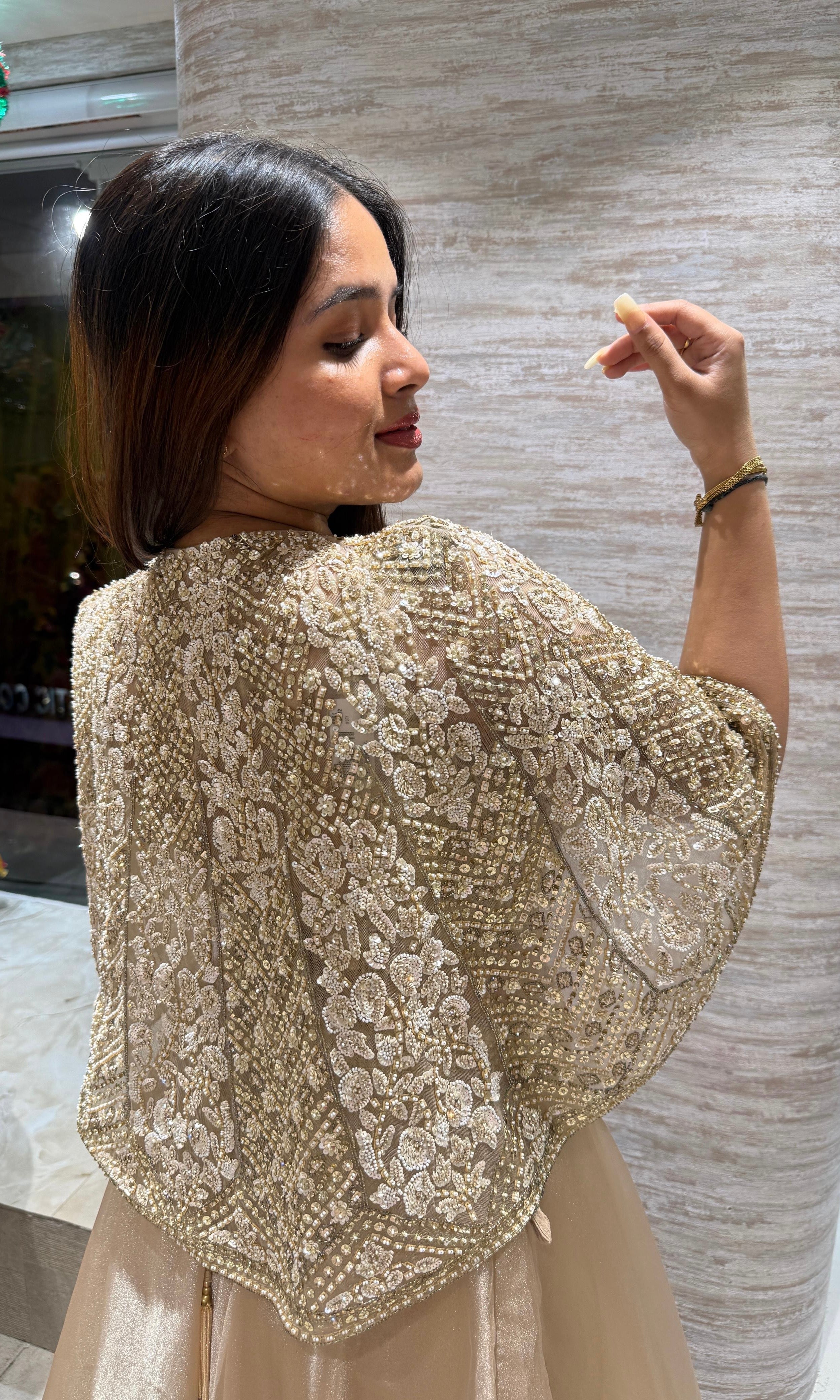 GOLD TISSUE LEHENGA WITH CAPE