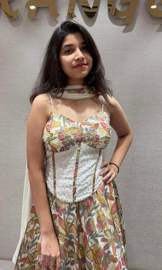 Floral lehenga with white Corset blouse