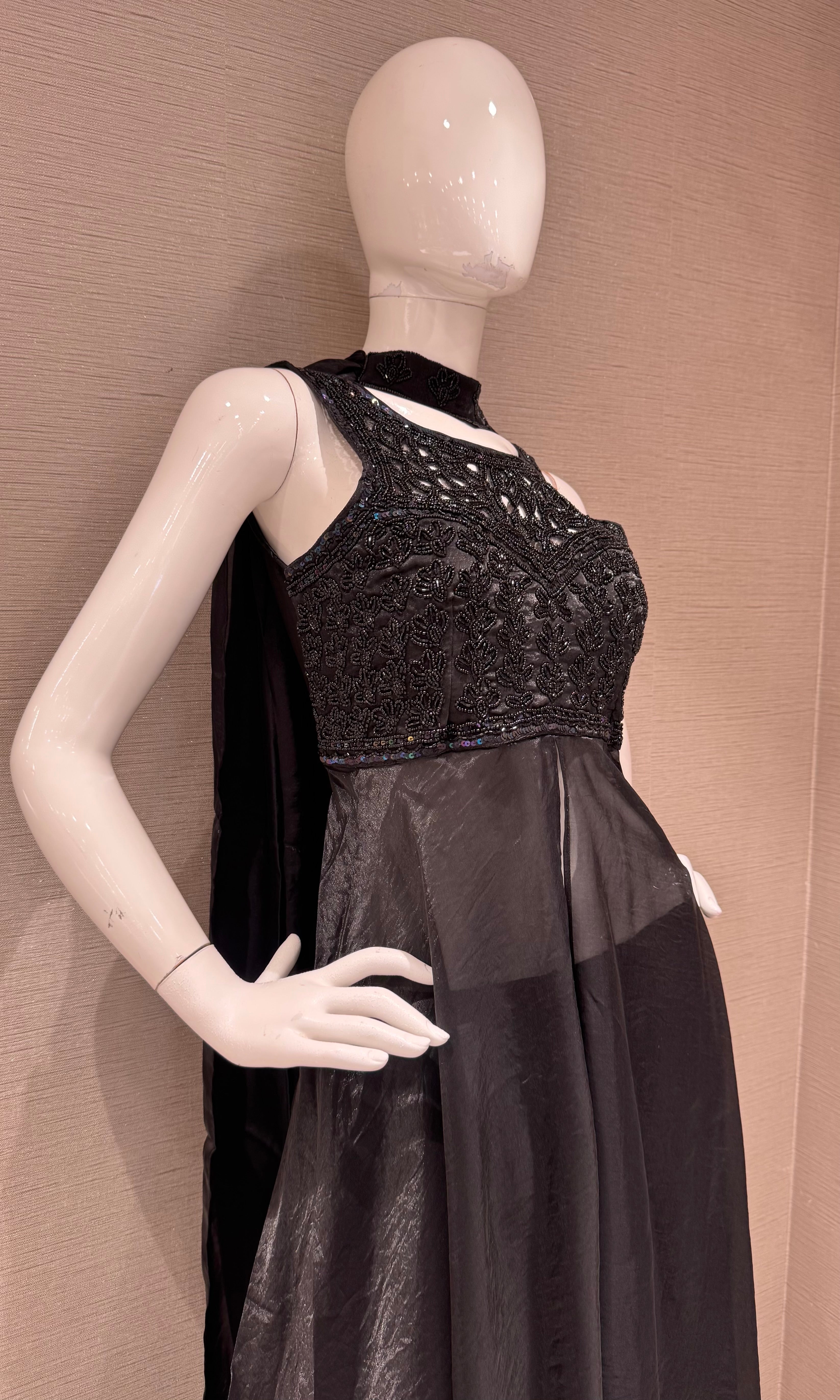 Black Beaded Shimmer Anarkali palazzo set
