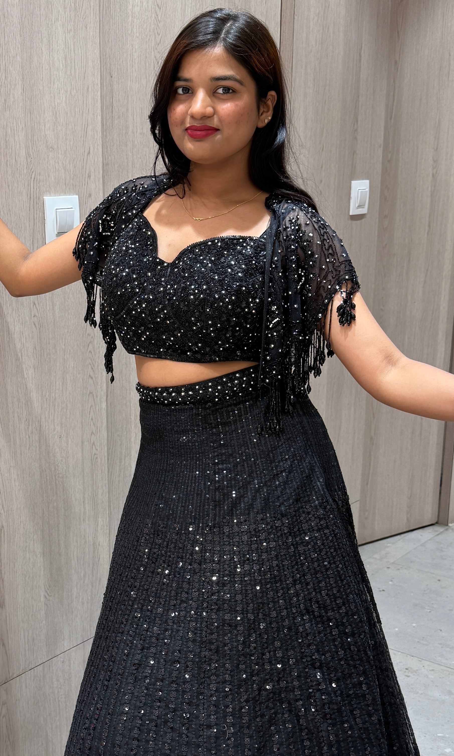 Black lehenga with designer cape 1000