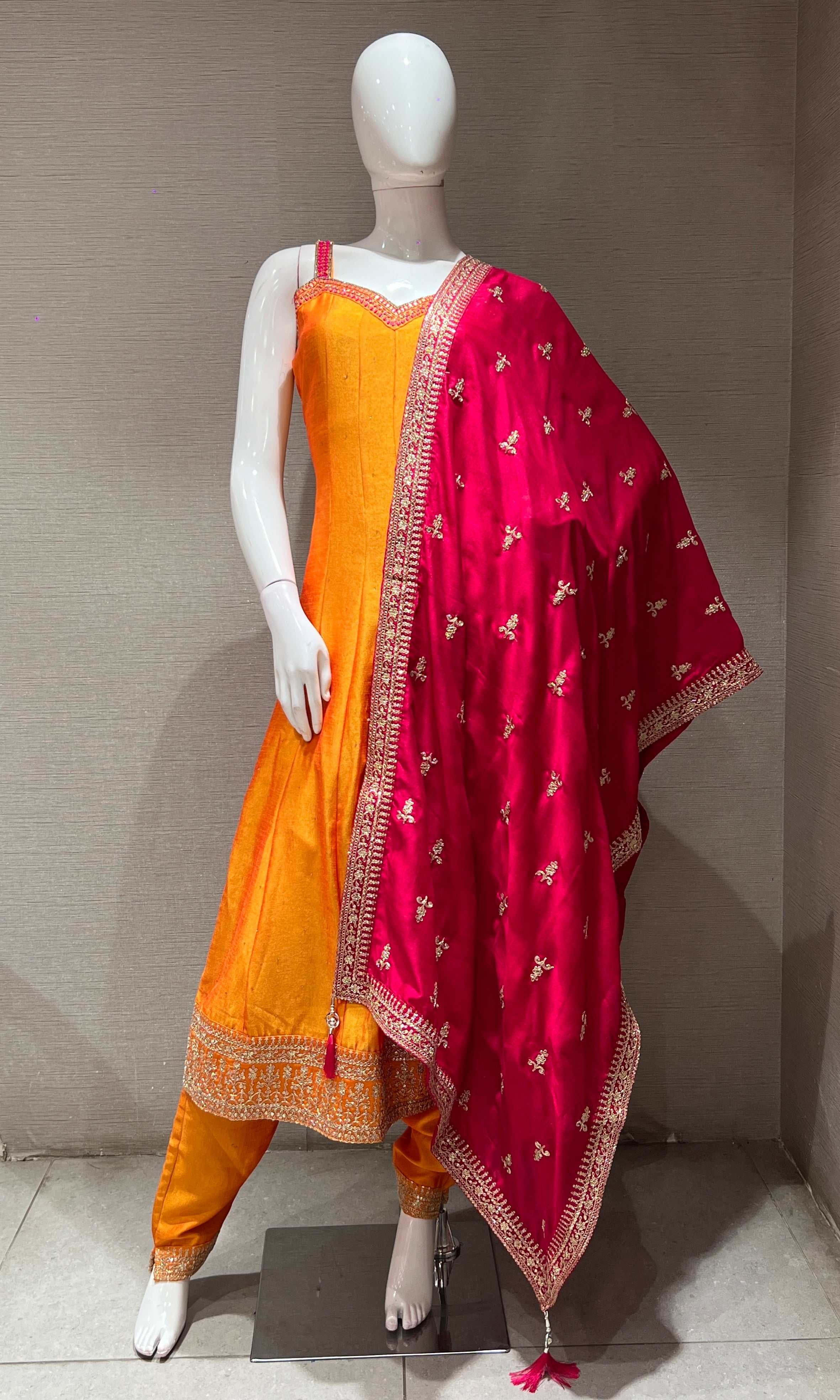 Mustard yellow EMBROIDERED Anarkali