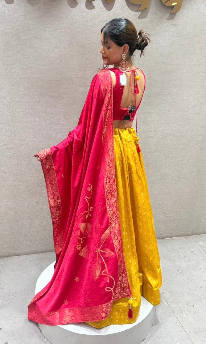 sunshine yellow and rani pink lehenga
