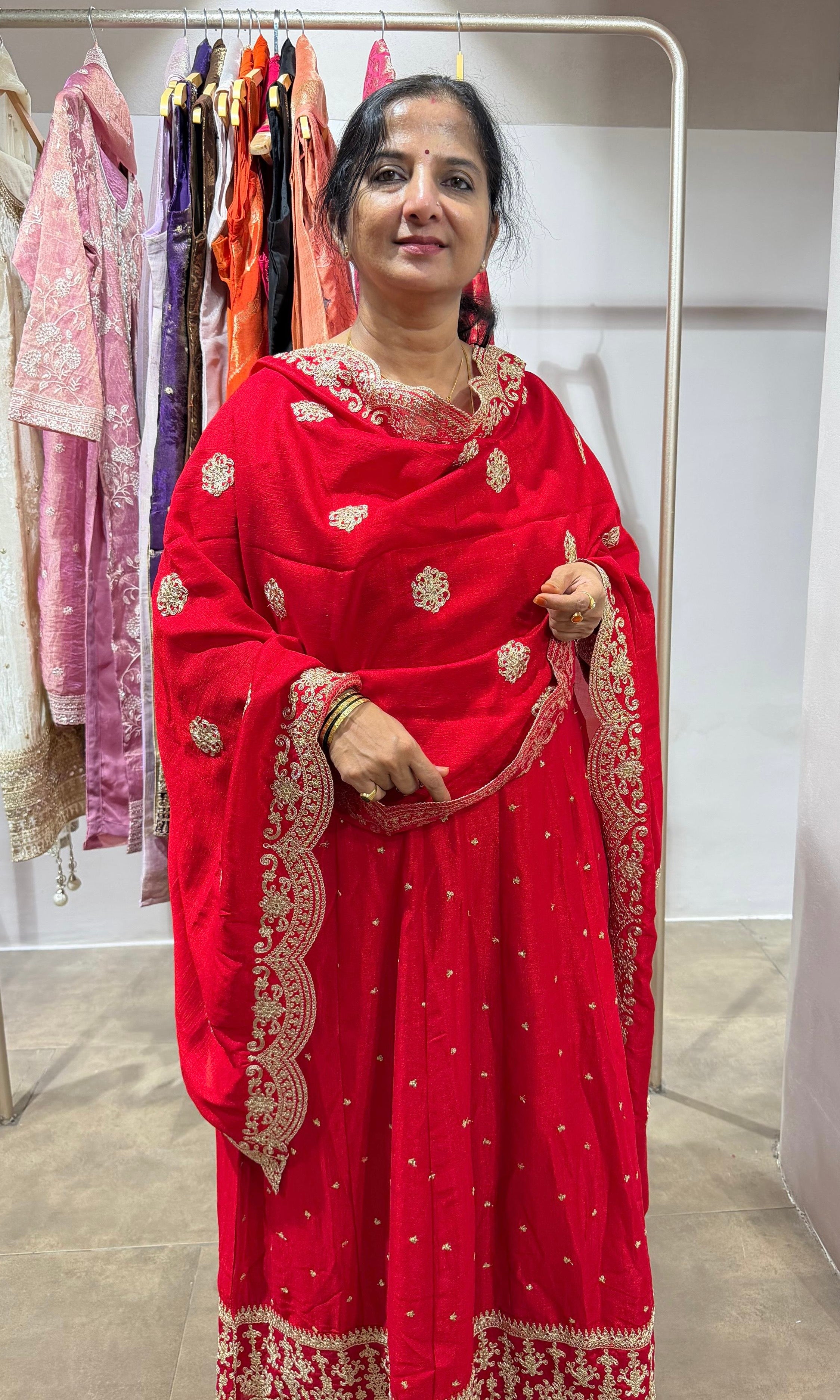 Red Golden Embroidered Anarkali Set