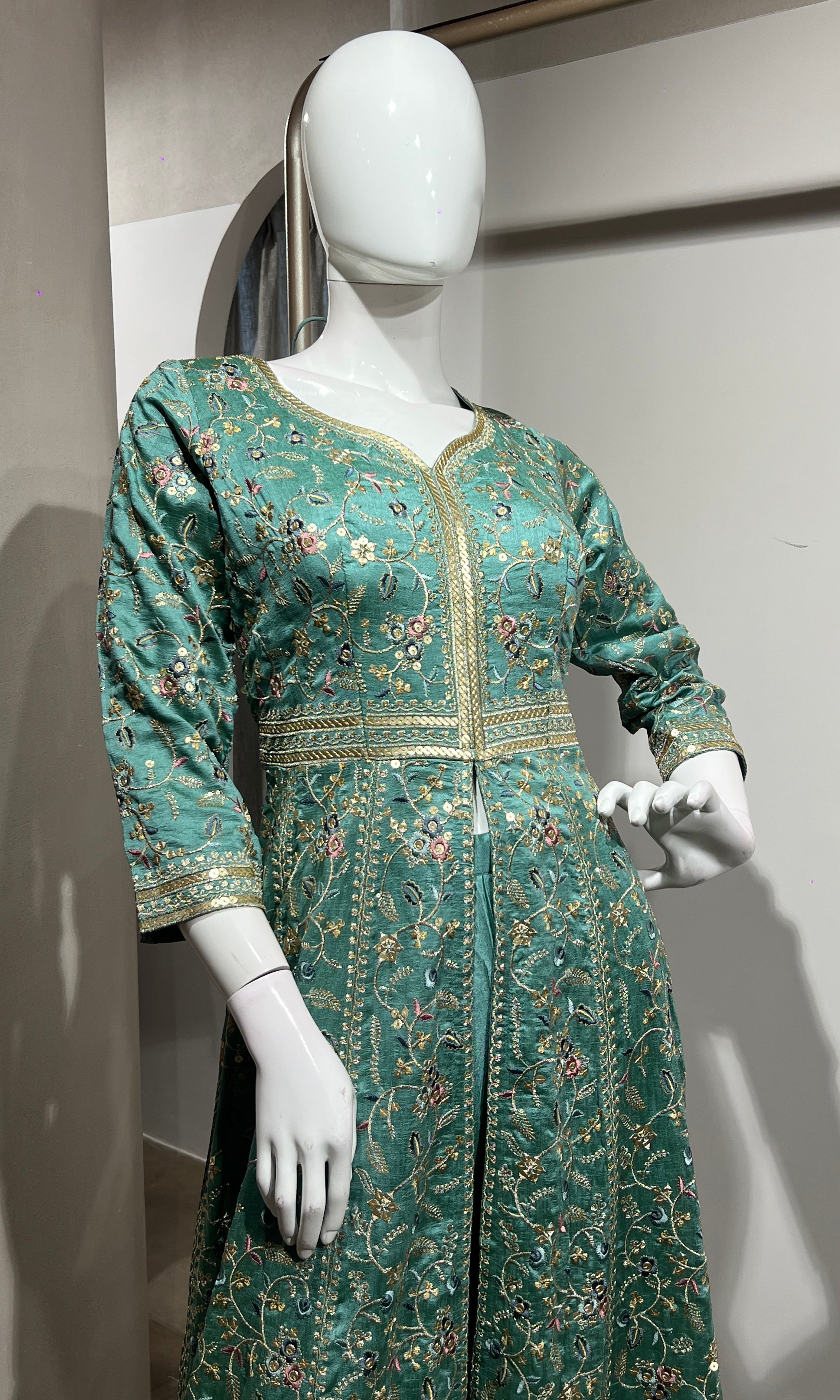 Sea green FRONT SLIT ANARKALI SET