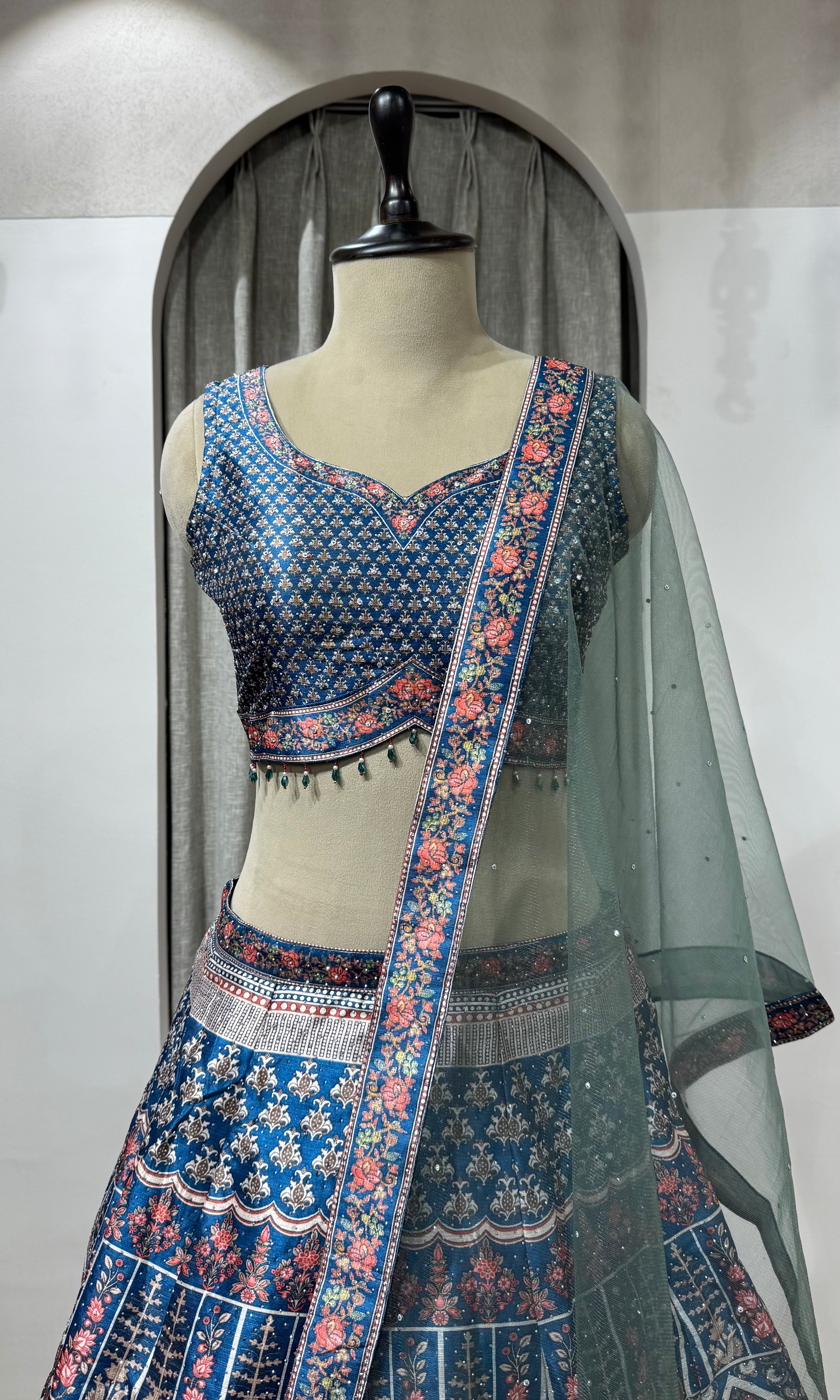 Blue Zardozi Embroidered Bridal LEHENGA