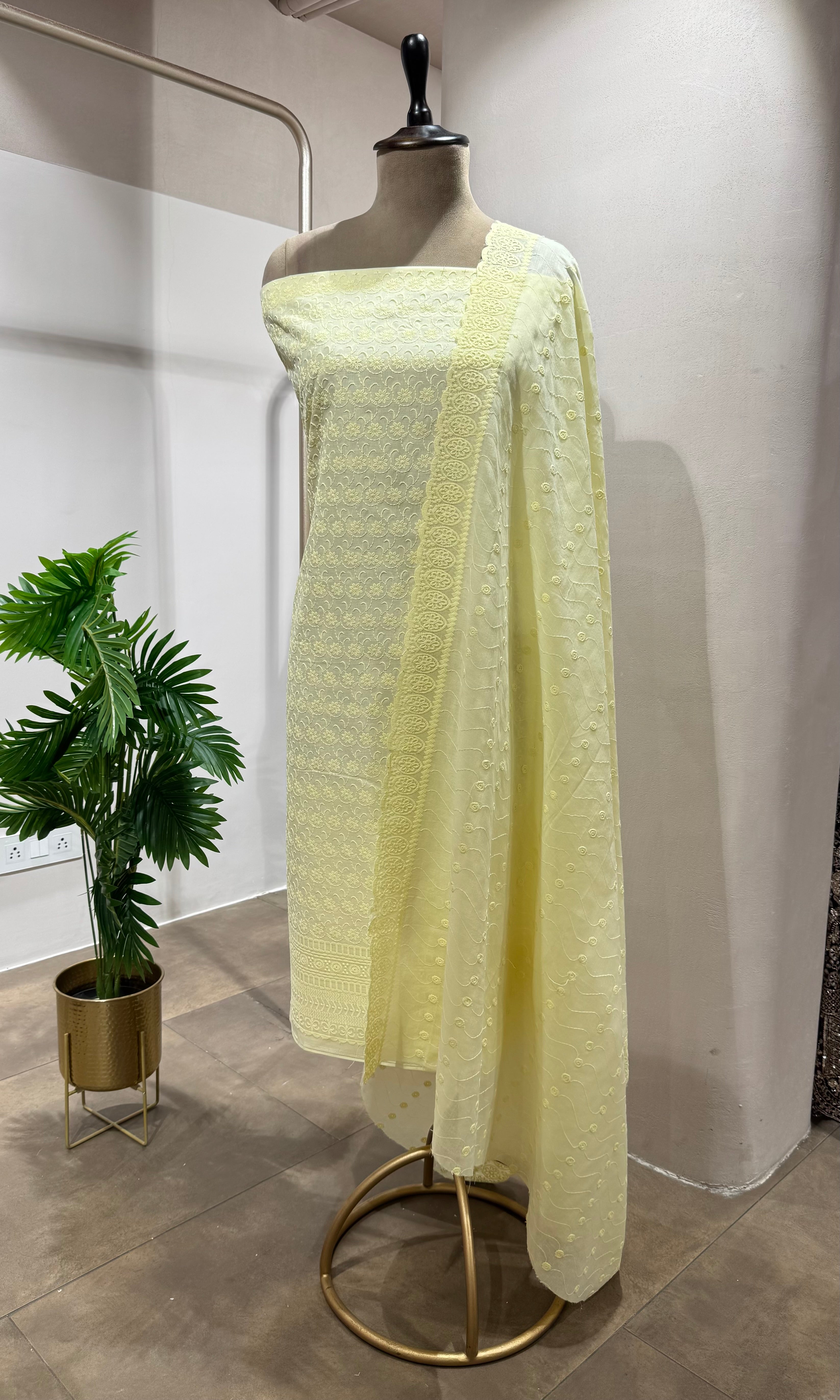LIGHT YELLOW Georgette Dress Material