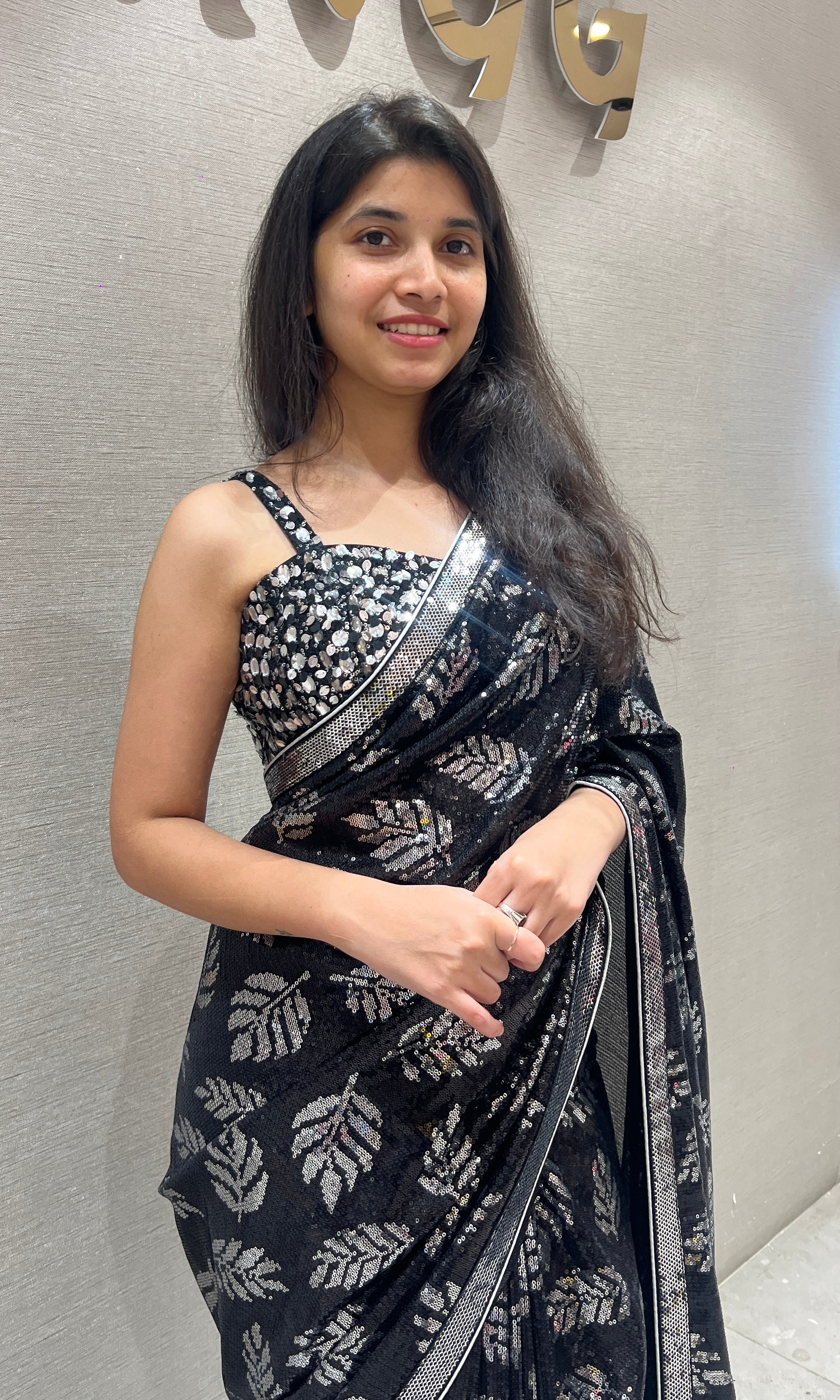 Black sequin designer saree with ready blouse