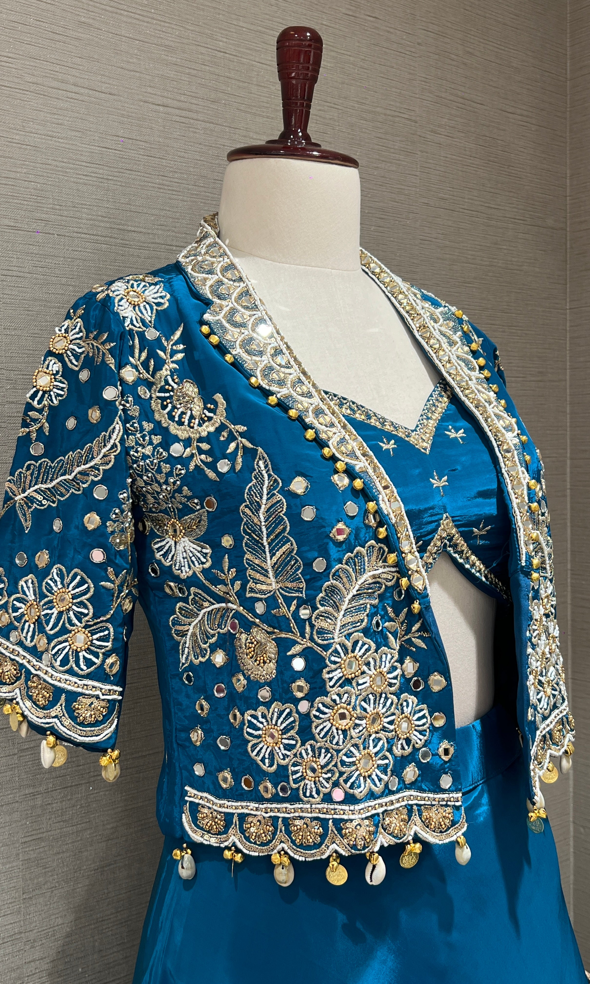 Blue Lehenga with Embellished Crop Jacket
