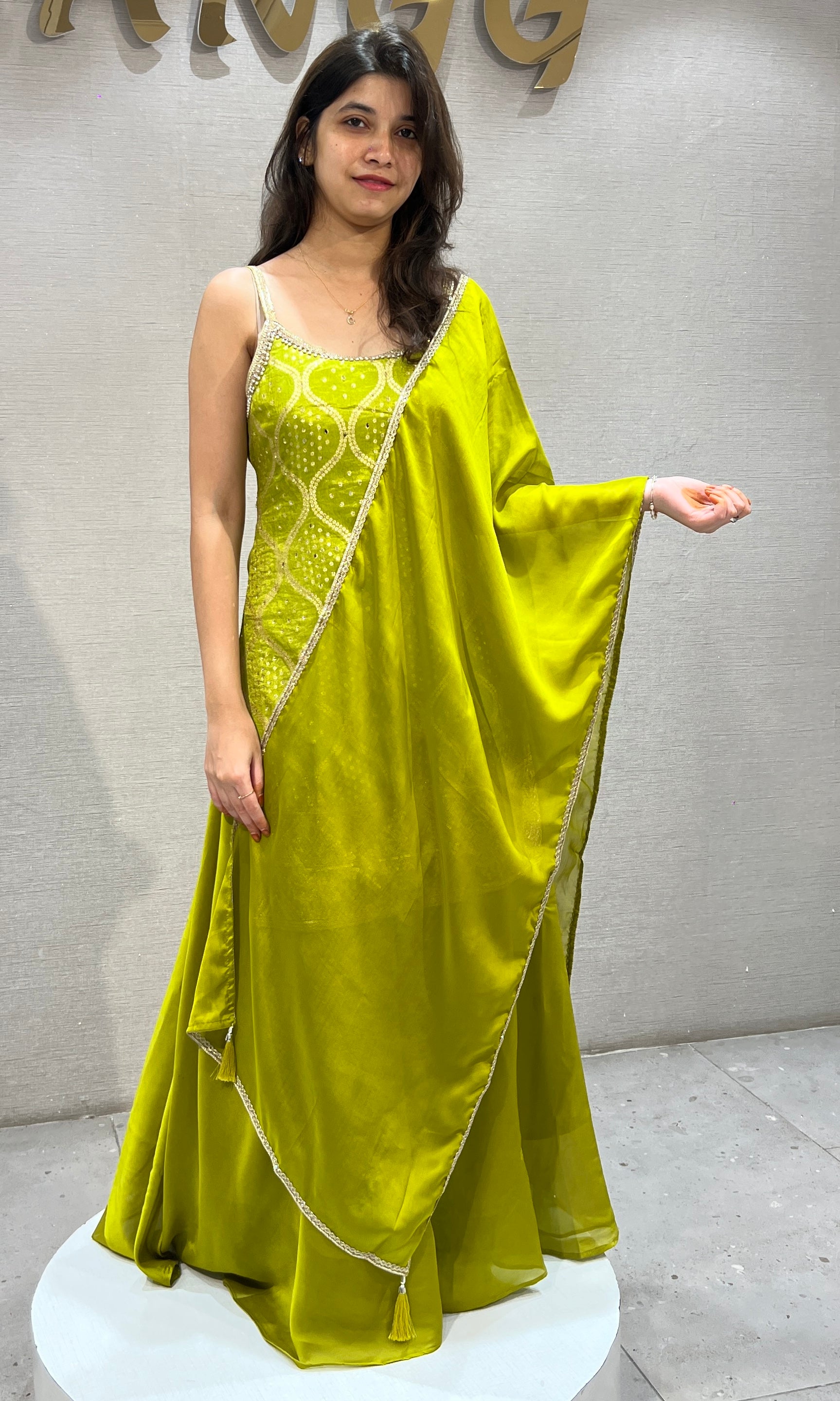 Green Golden Lattice Lime sharara set
