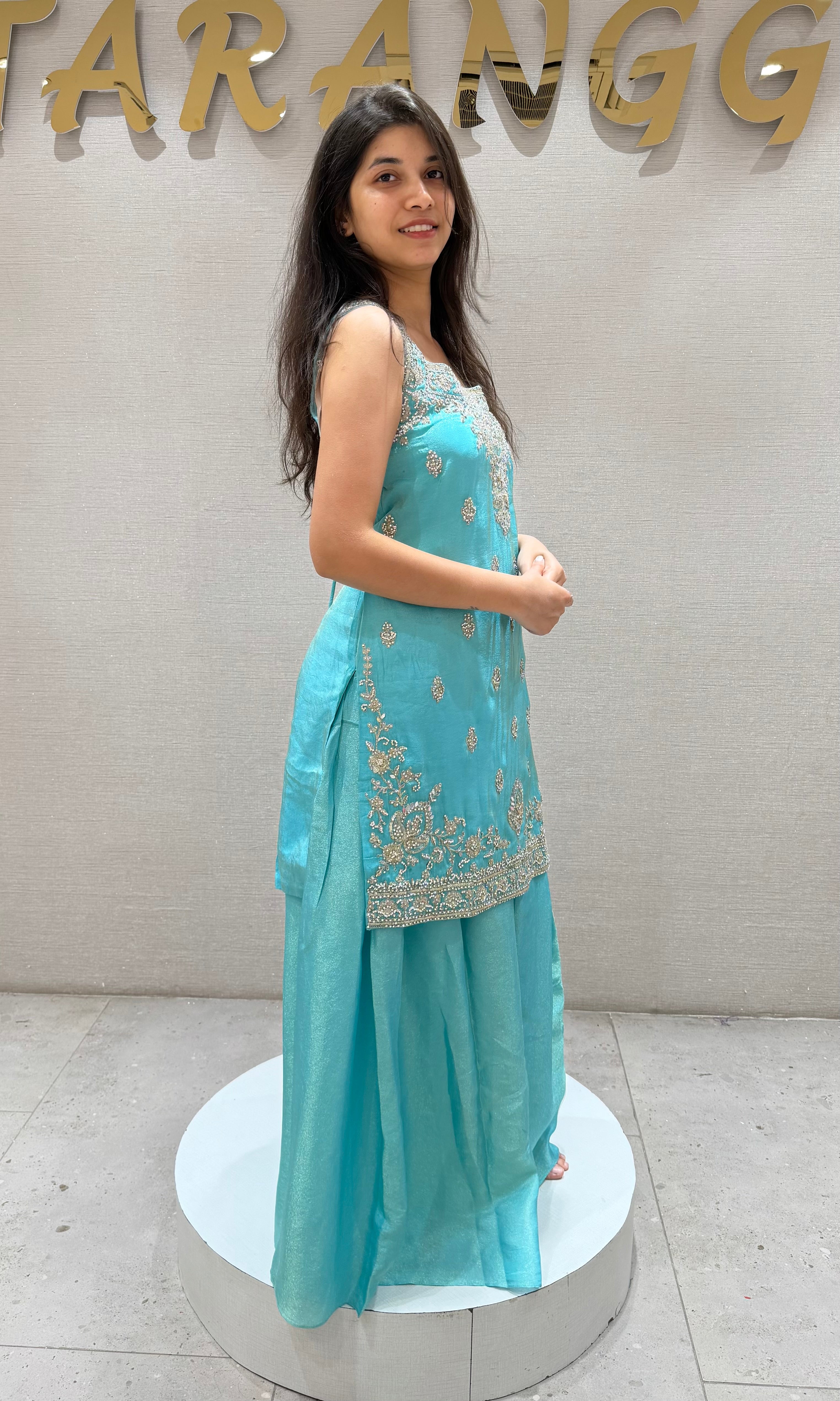 Sea blue EMBROIDERED SHARARA SET