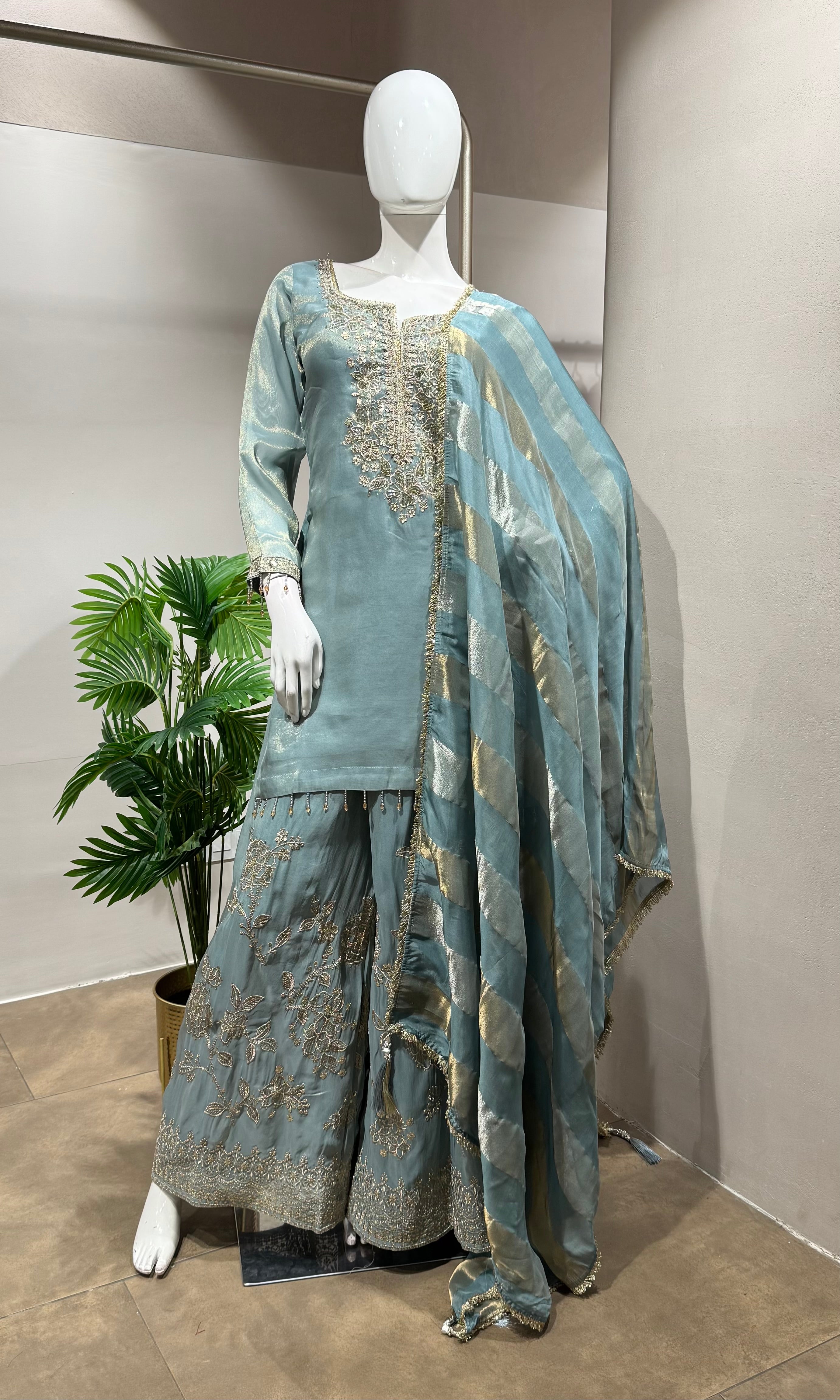 BLUE GOLDEN EMBROIDERED Sharara SET