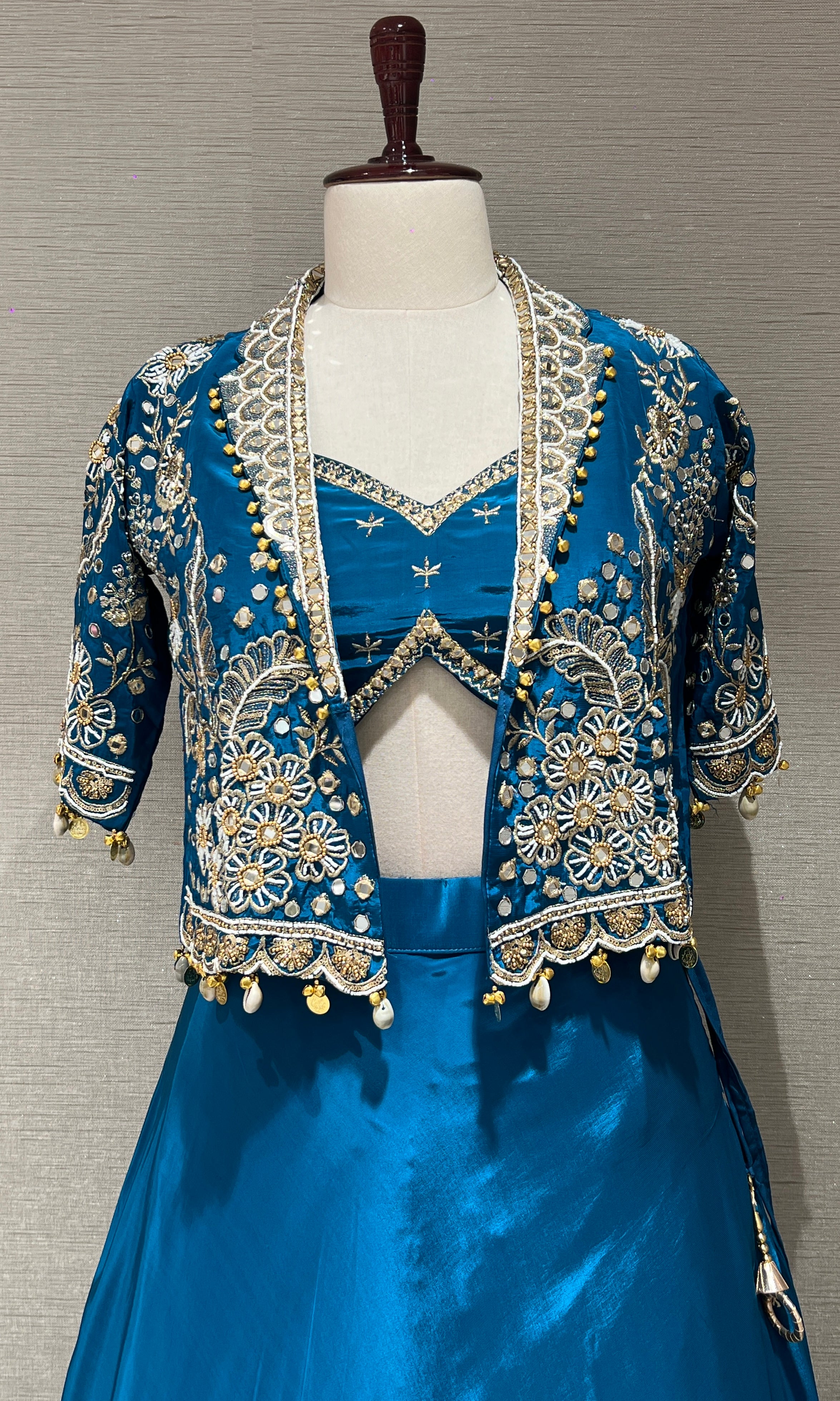 Blue Lehenga with Embellished Crop Jacket
