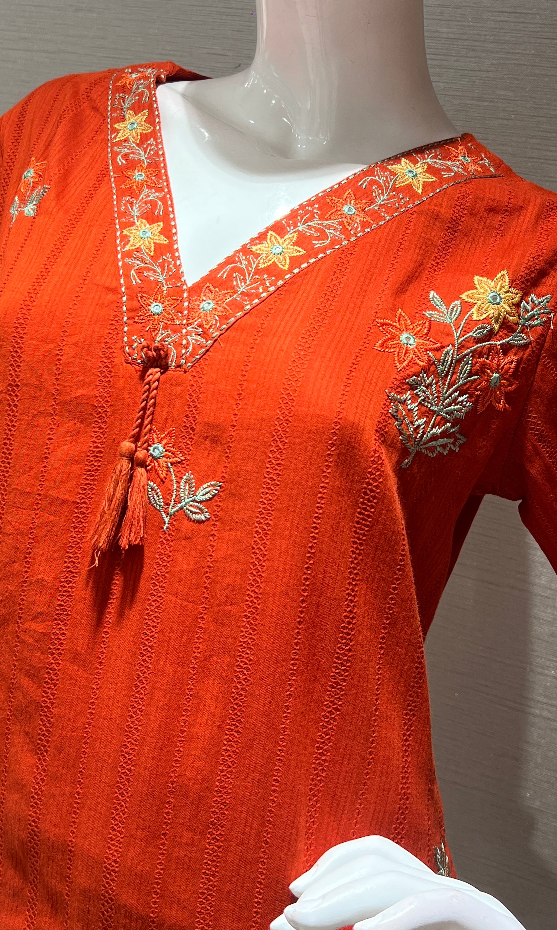 Rust Orange Floral Embroidered Kurta Set