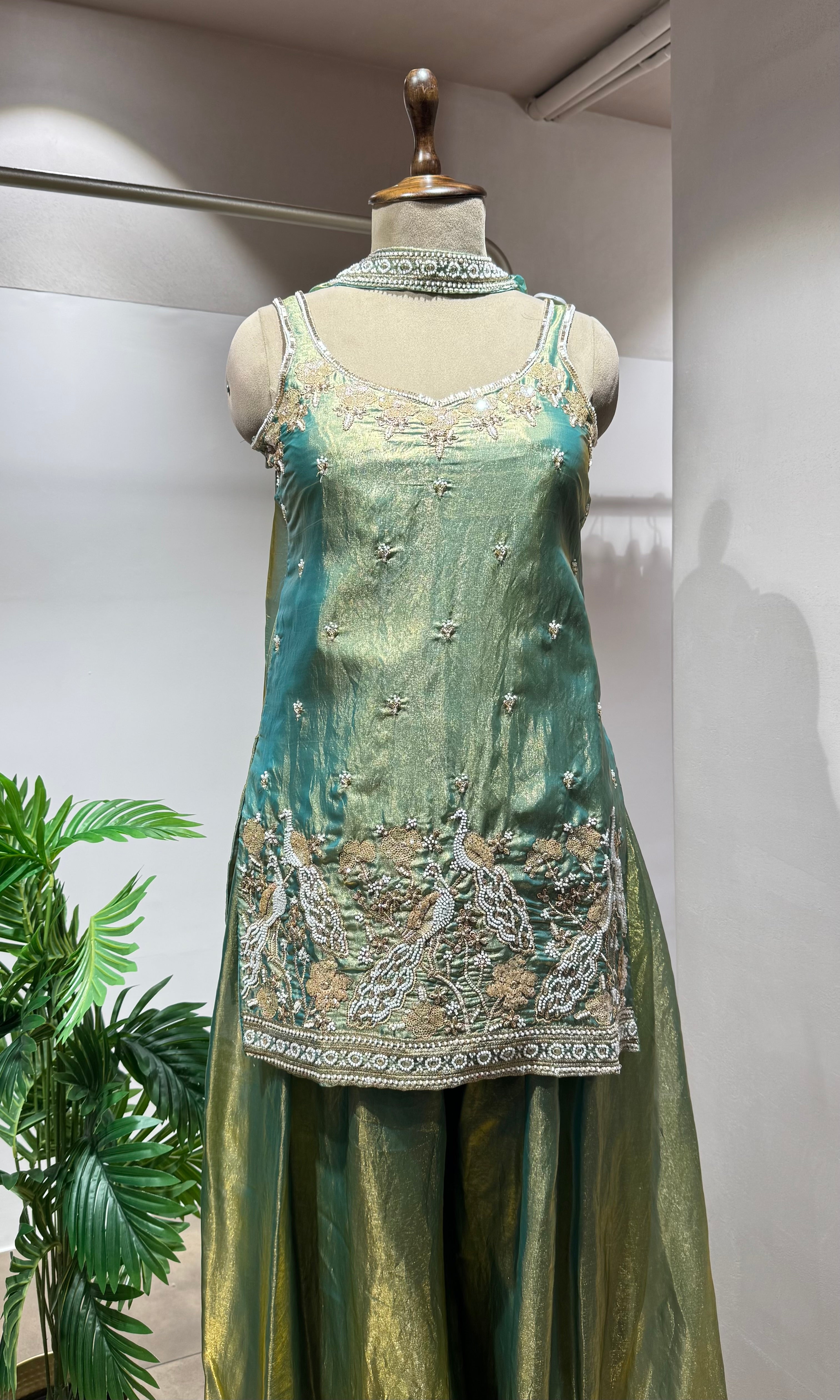 Green SHIMMER TISSUE ETHNIC SHARARA