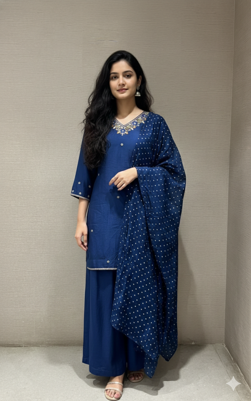 NAVY BLUE KURTA SET WITH PALAZZO PANTS