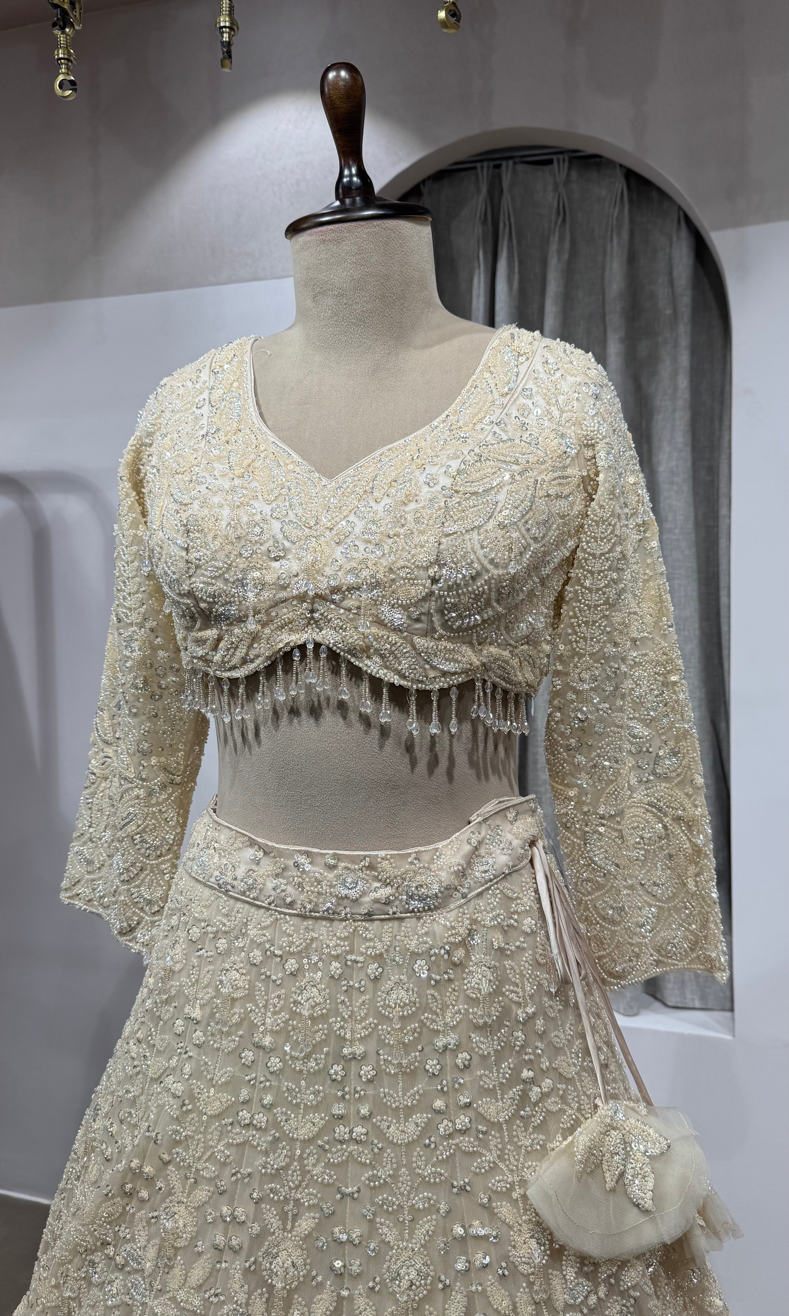 Cream Crystal bridal lehenga
