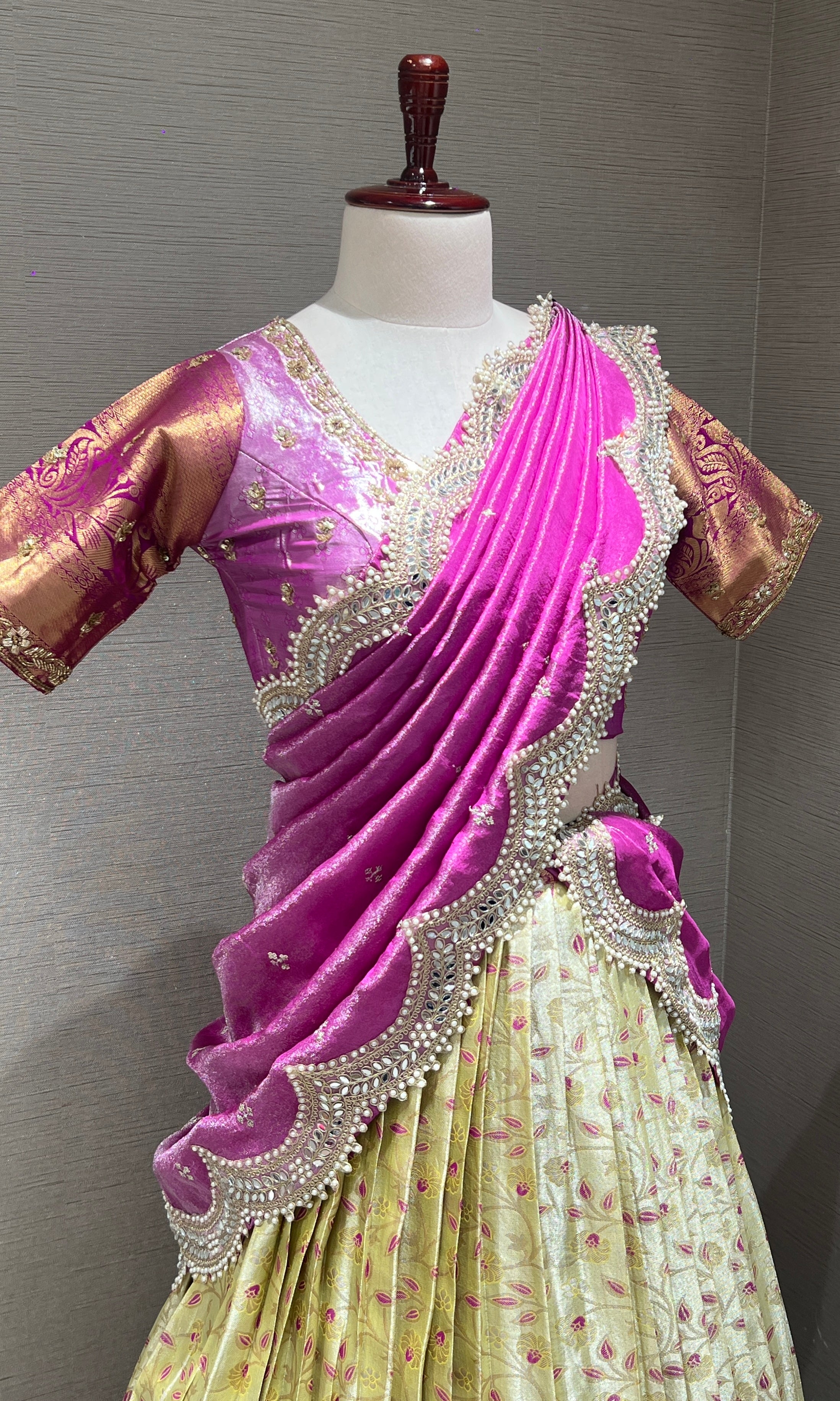 PINK Banarasi LEHENGA with CREAM Floral Weave