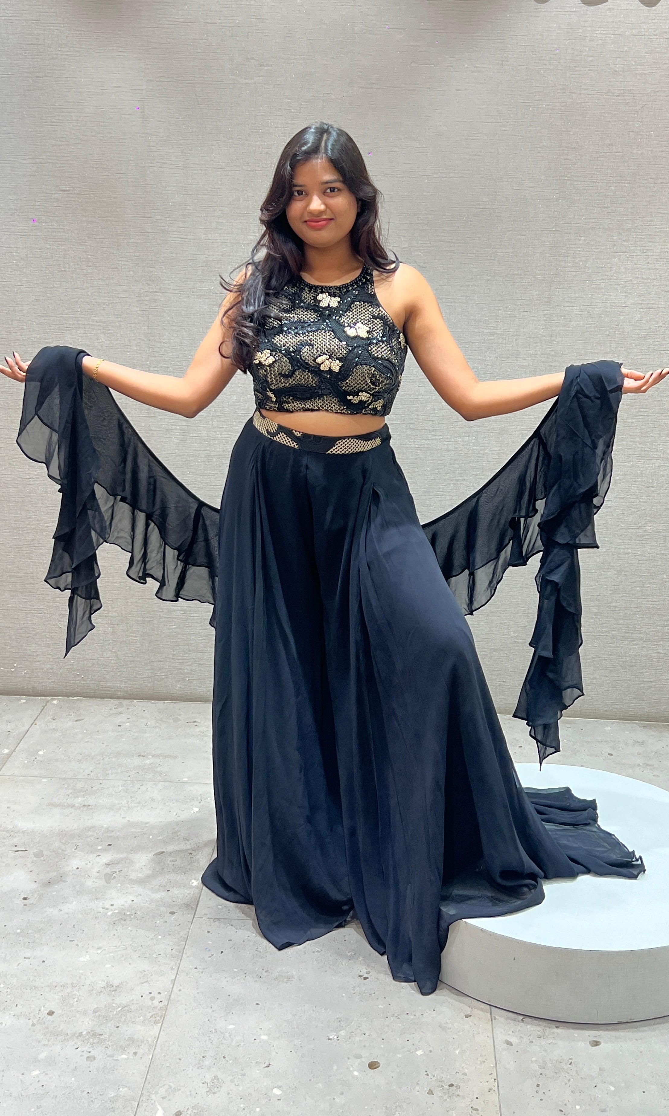 Black Embellished Halter Neck Top and Skirt