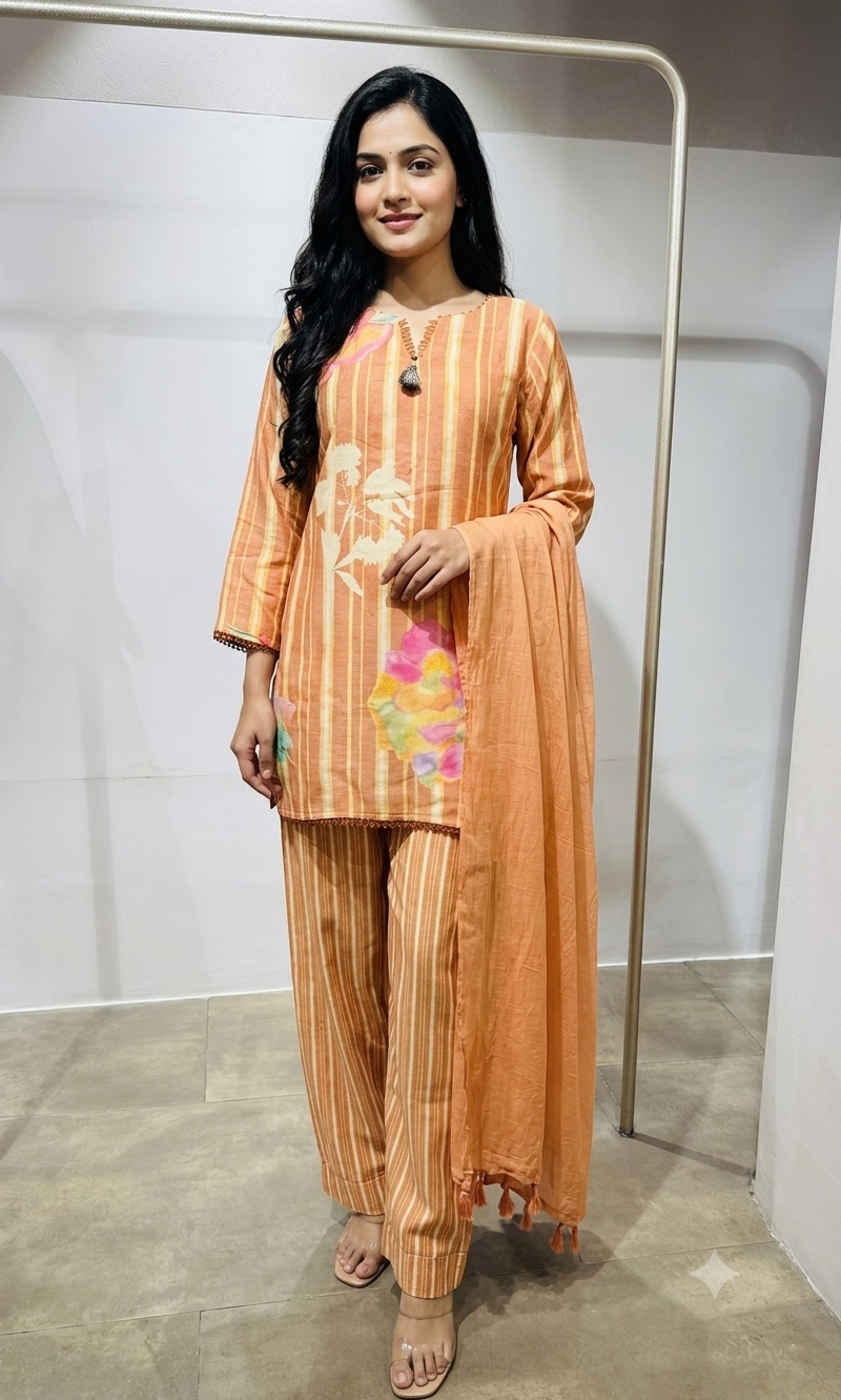 Orange Floral Printed Farsi salwar