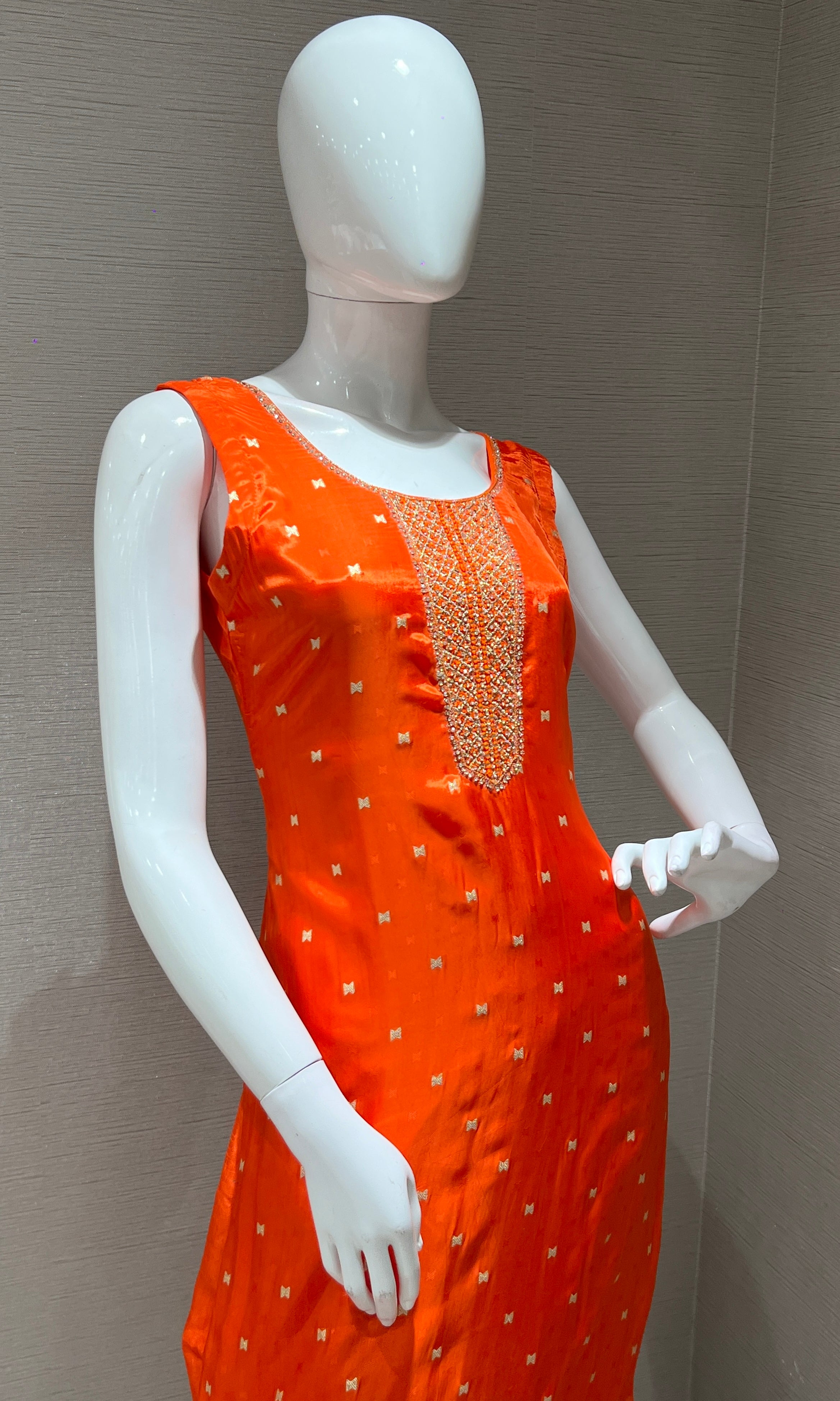 Orange kurta set with Golden Embroidery