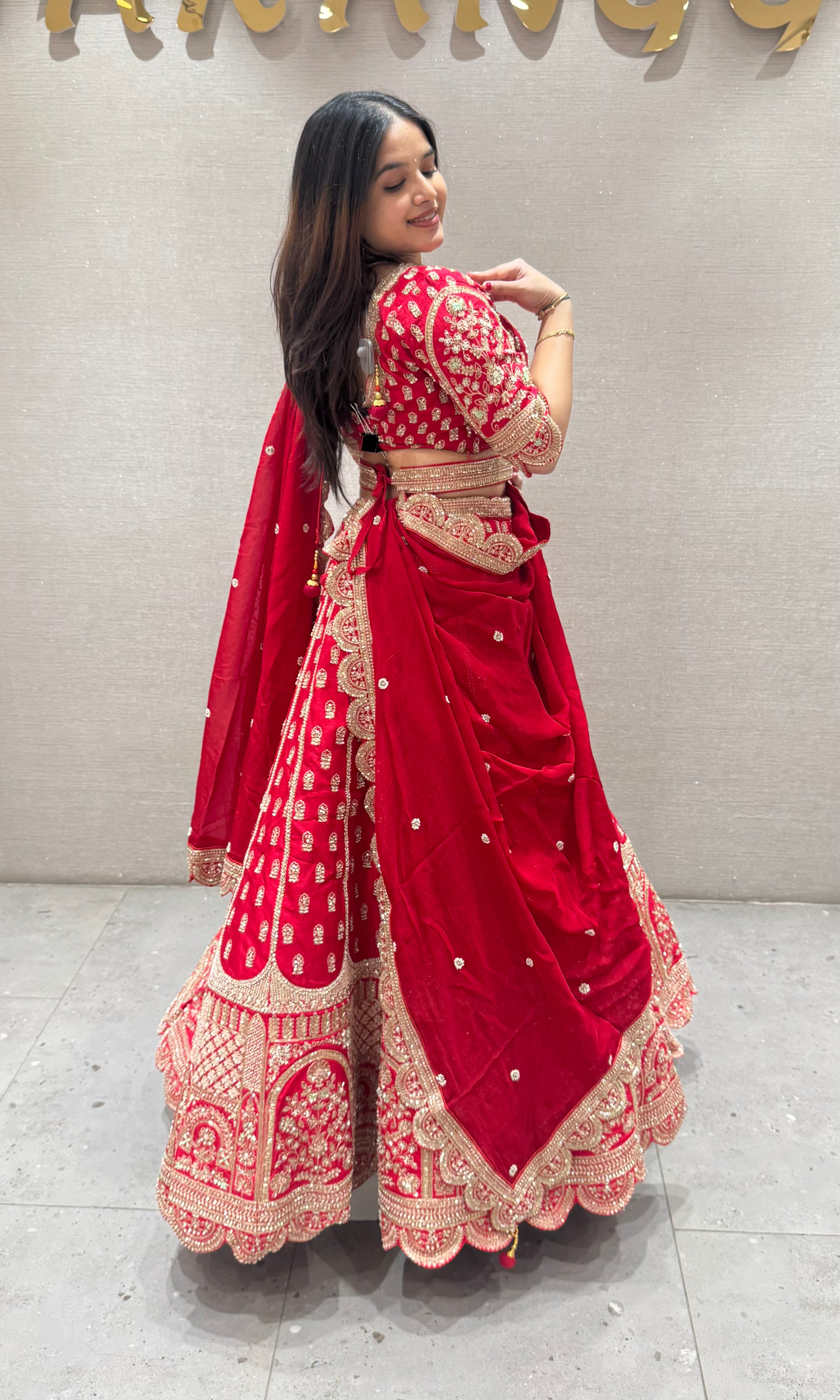 Royal Red lehenga with gold embroidery
