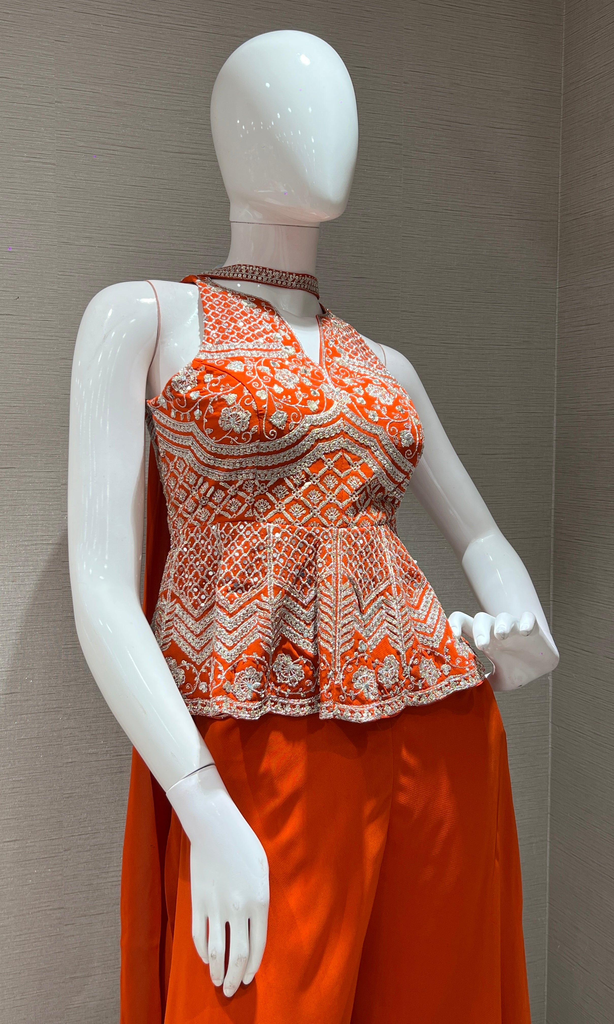 ORANGE EMBROIDERED PEPLUM Palazzo set