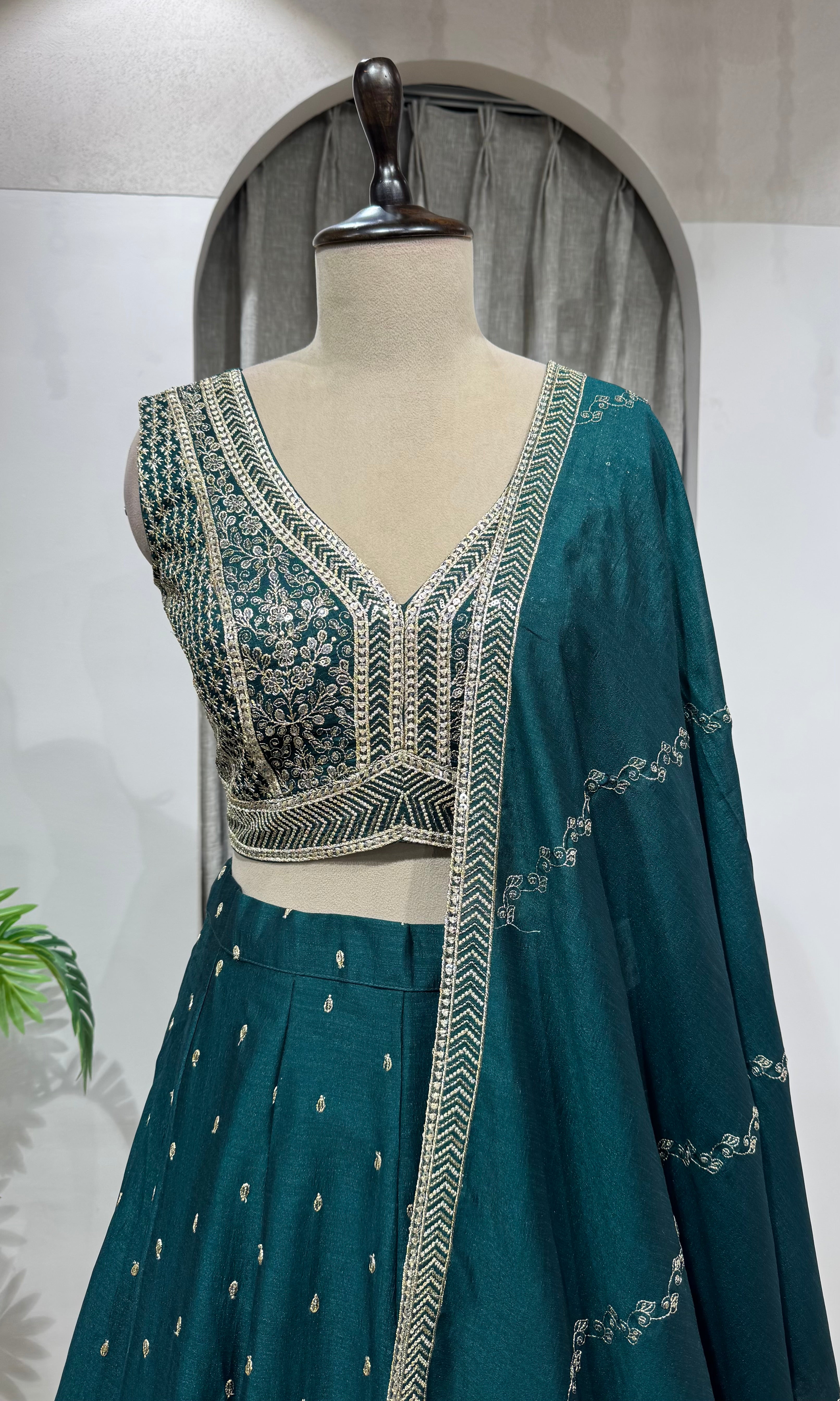Green Embroidered Lehenga Choli with Sequin