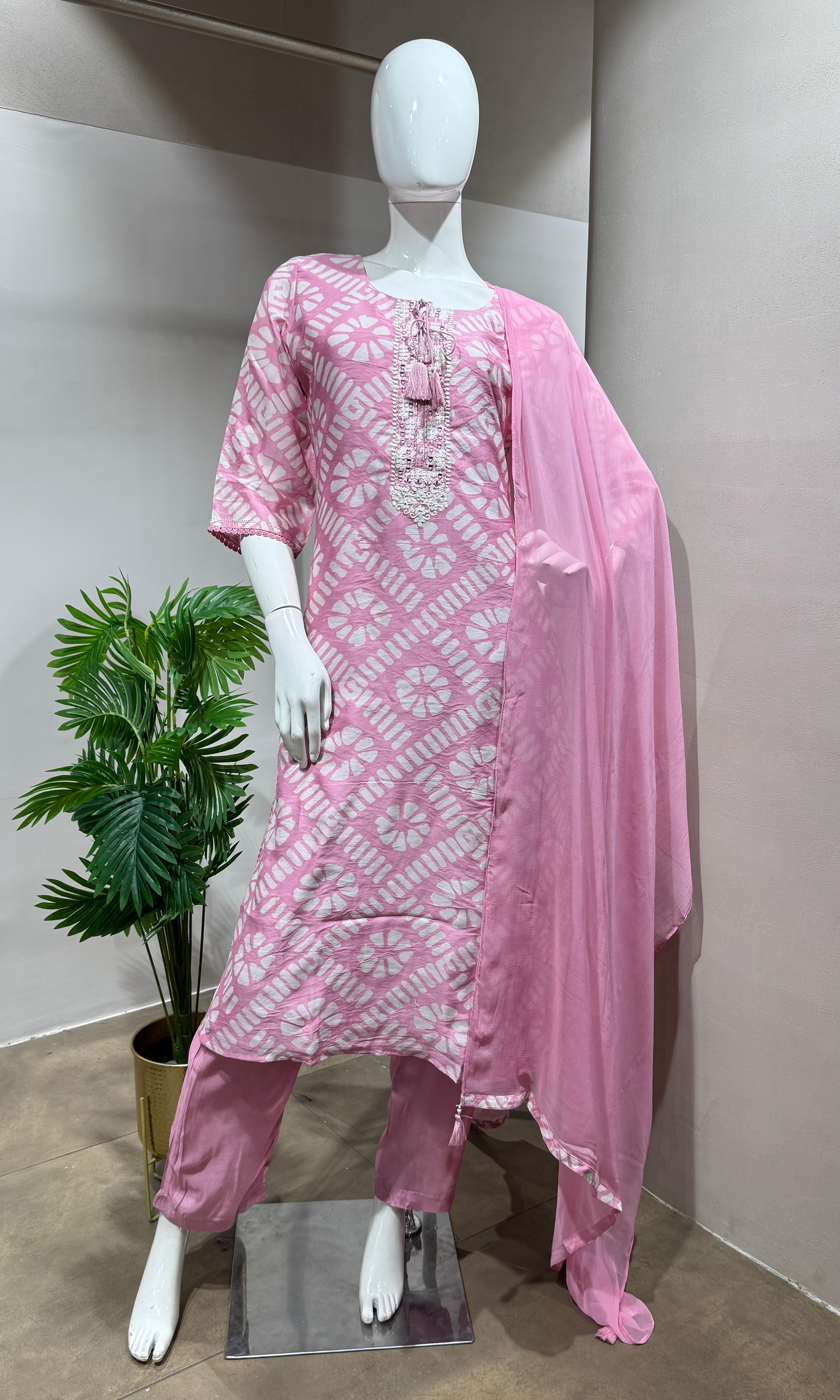 BABY Pink Floral Embroidery Kurta set