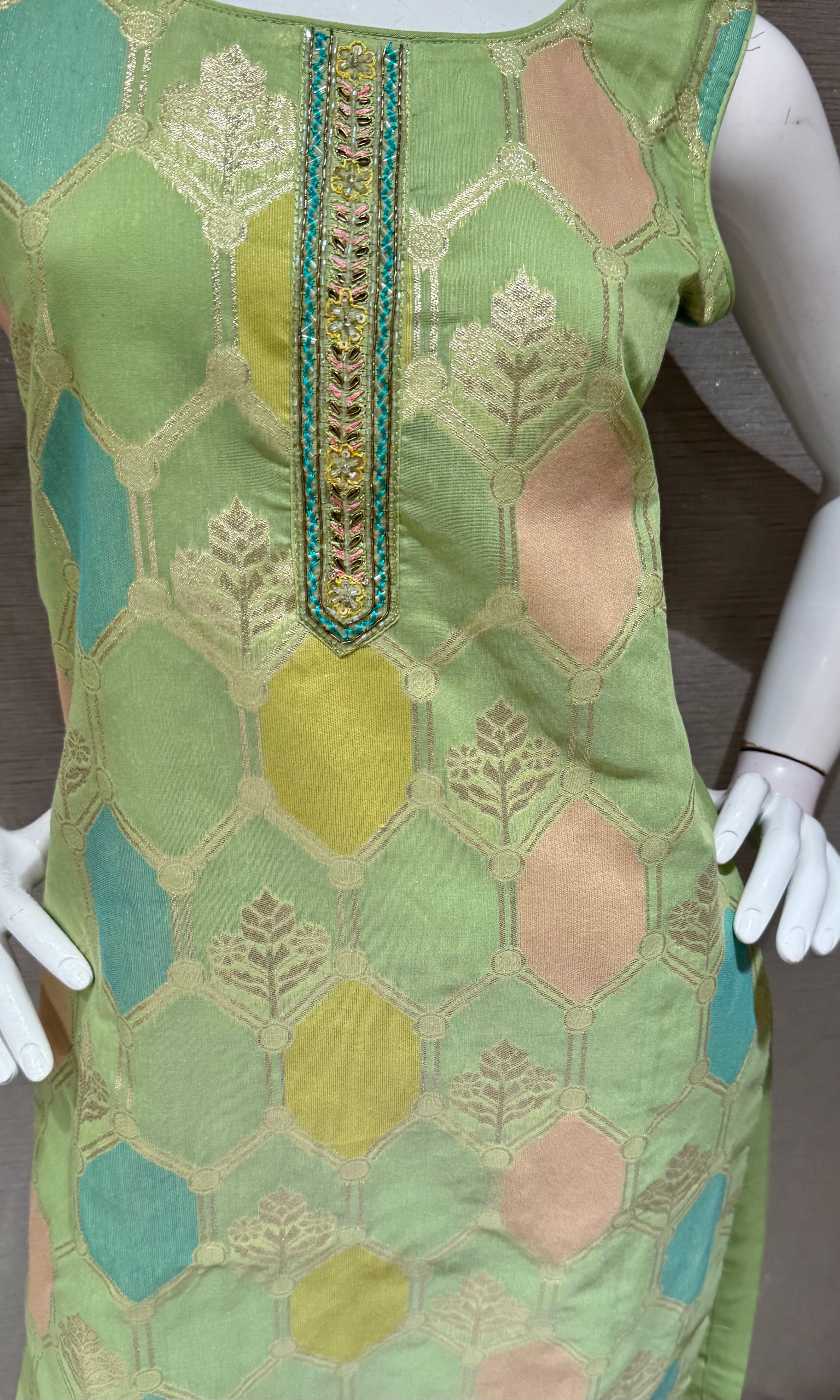 Pista Green Silk Salwar Suit with Multicolor Printed Dupatta