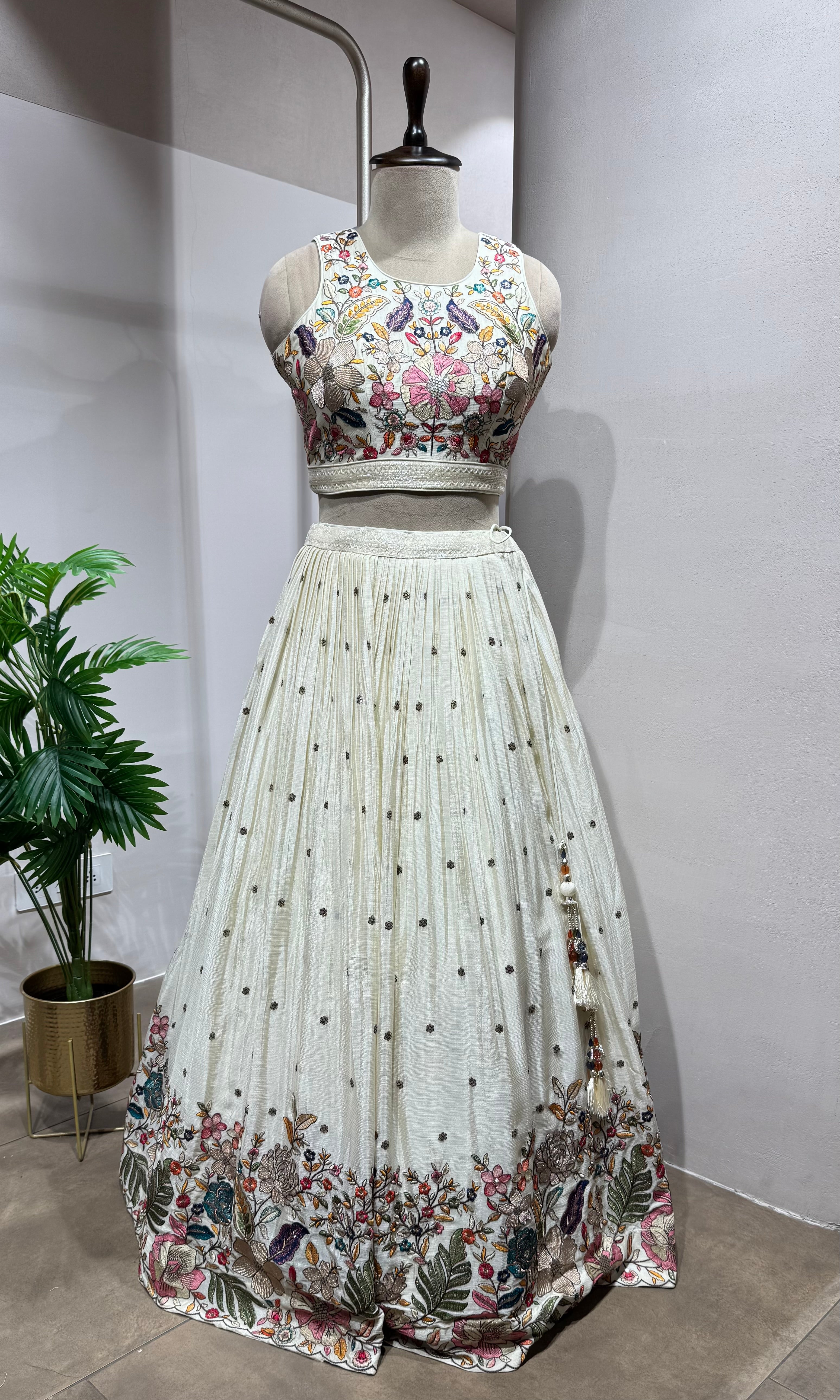 Cream lehenga set with Embroidered Lehenga