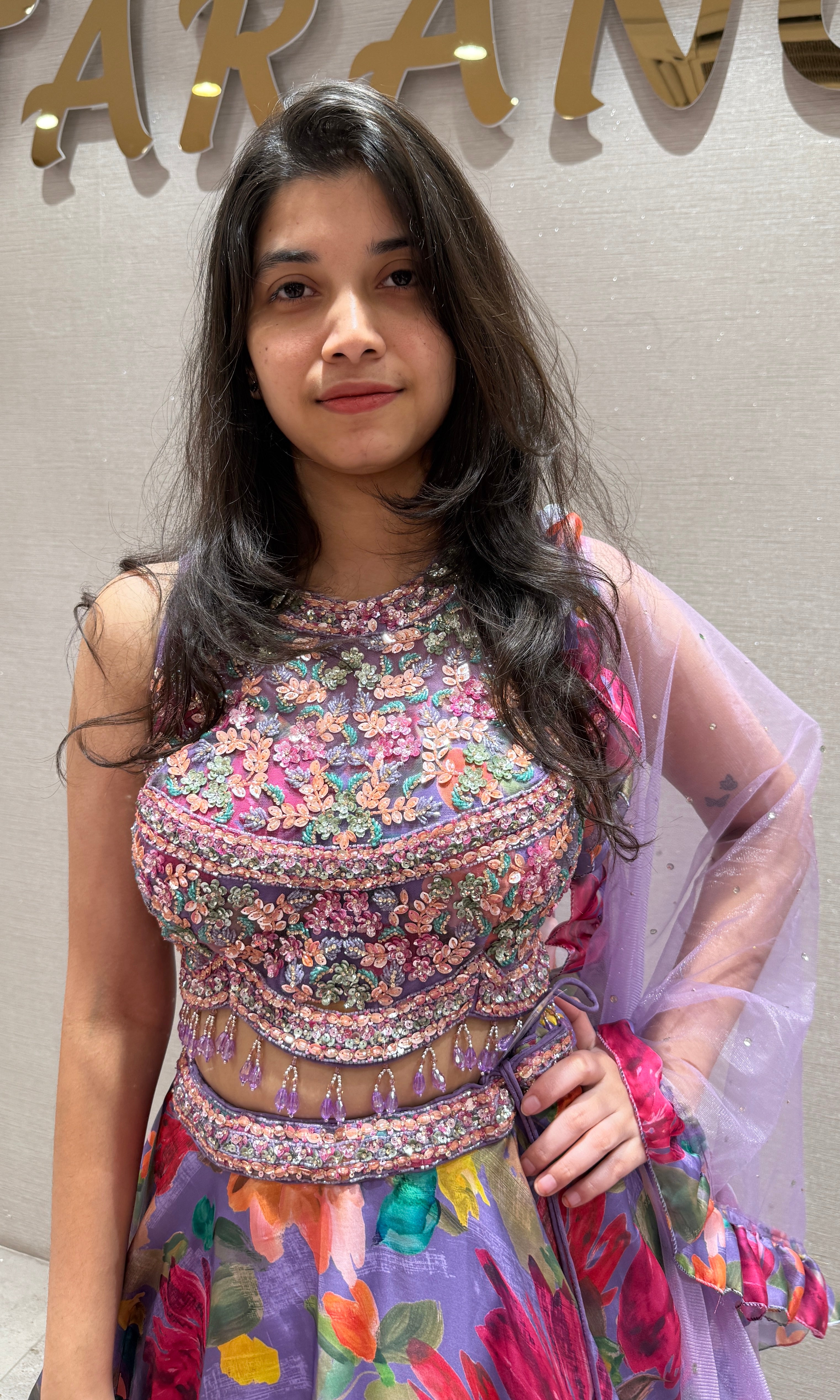 PURPLE Multicolor Floral Embroidered Lehenga