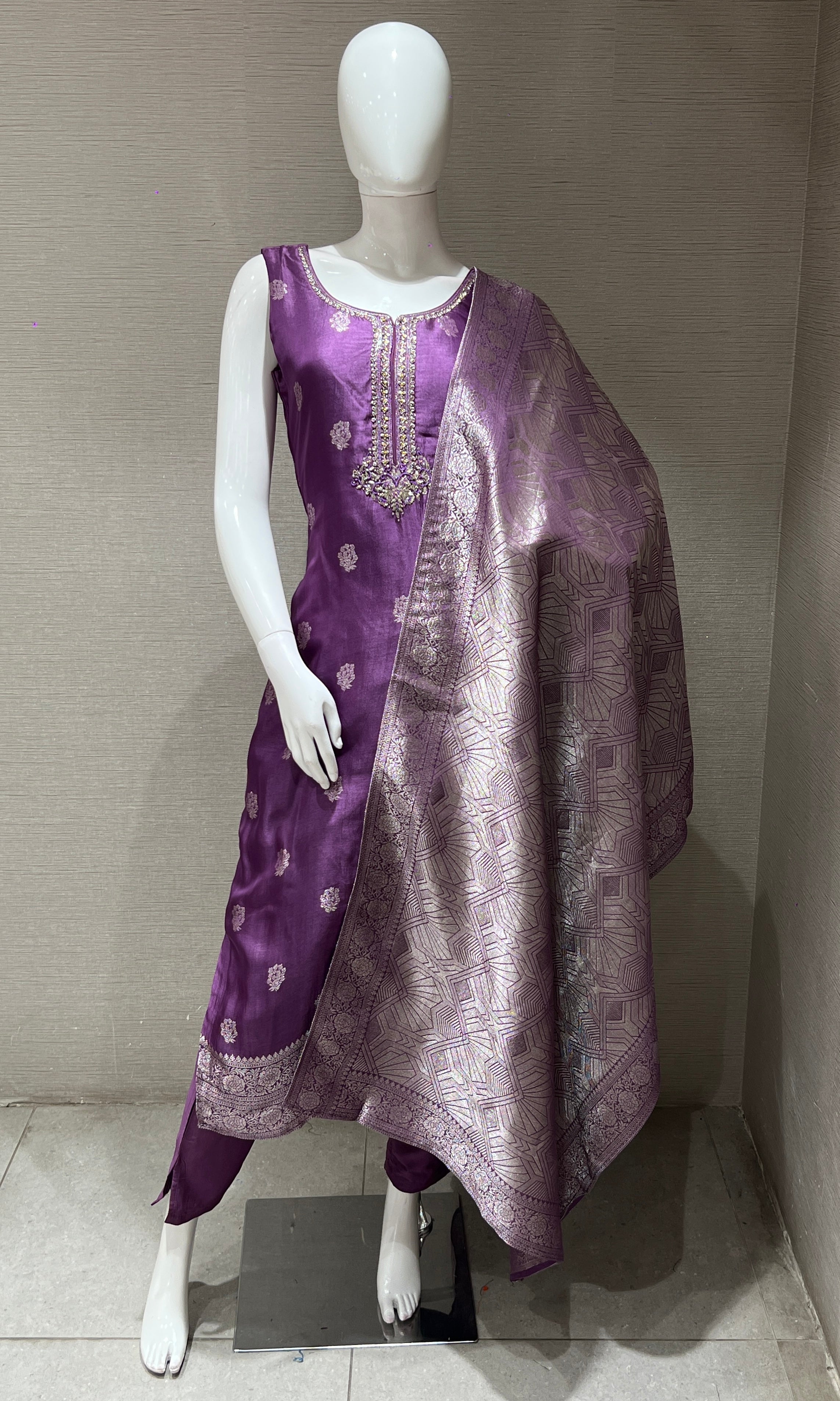 Purple Embroidered Kurta Set with Dupatta