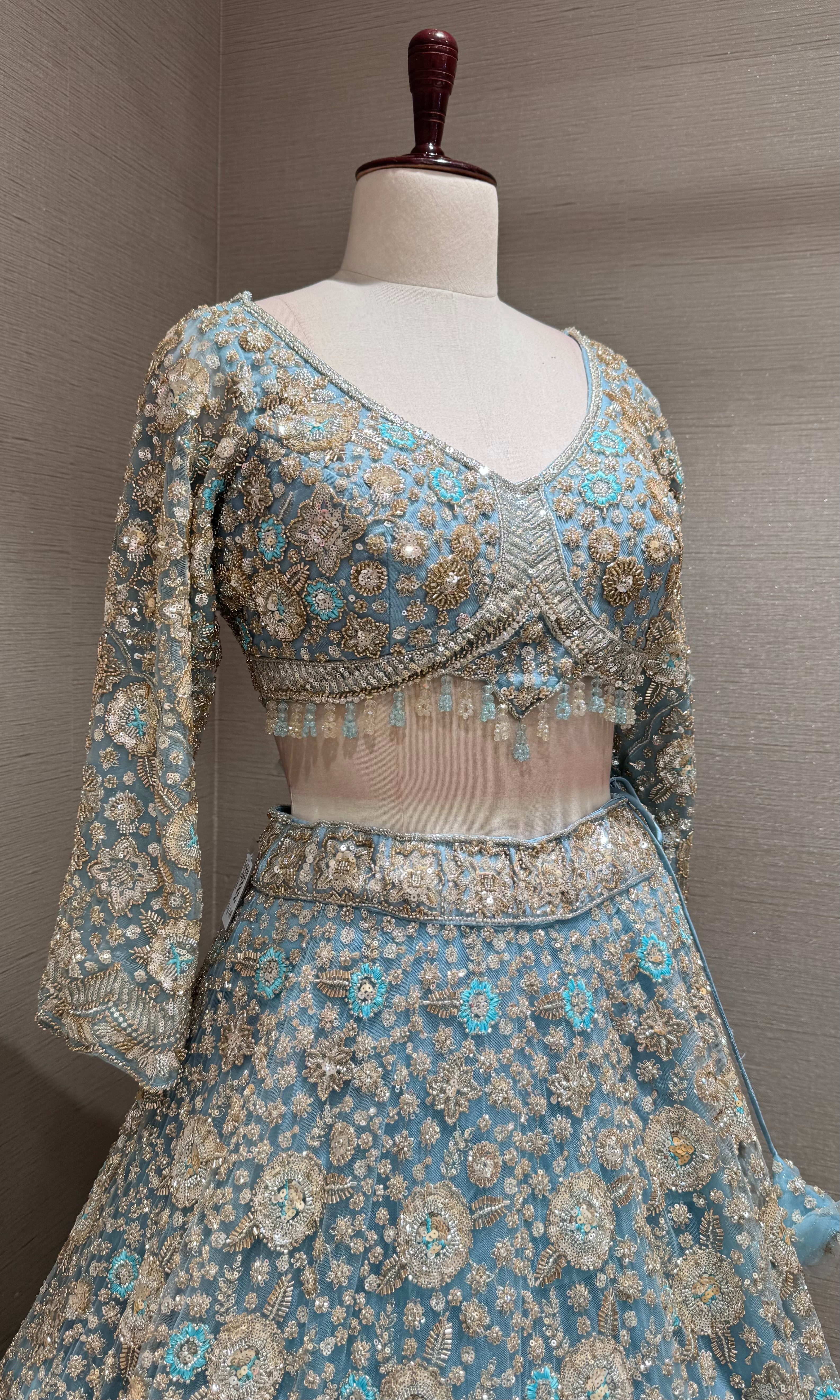 Blue Gold Embellished Ethnic bridal Lehenga Set