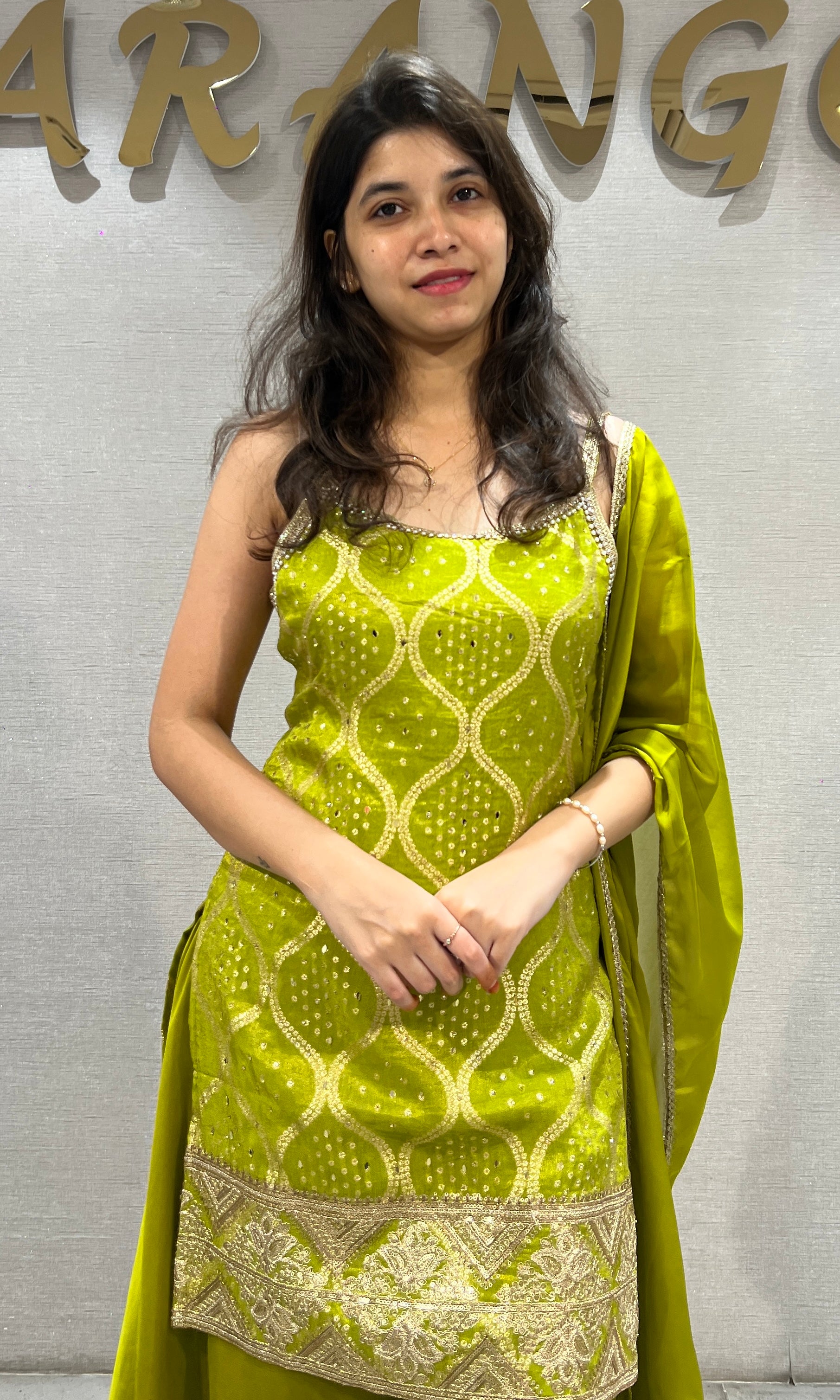 Green Golden Lattice Lime sharara set
