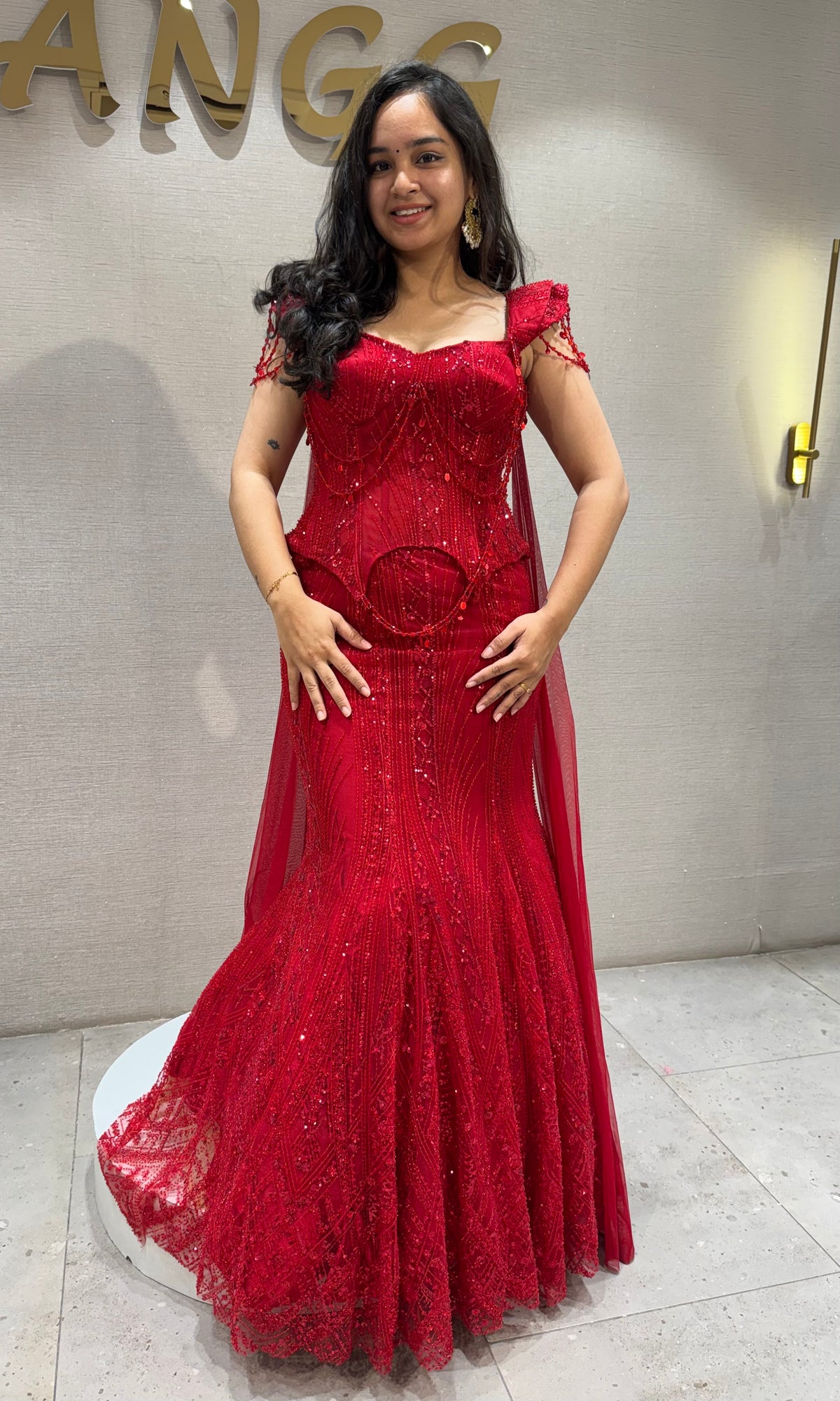 Red Lace and Sequin Embellished Lehenga set