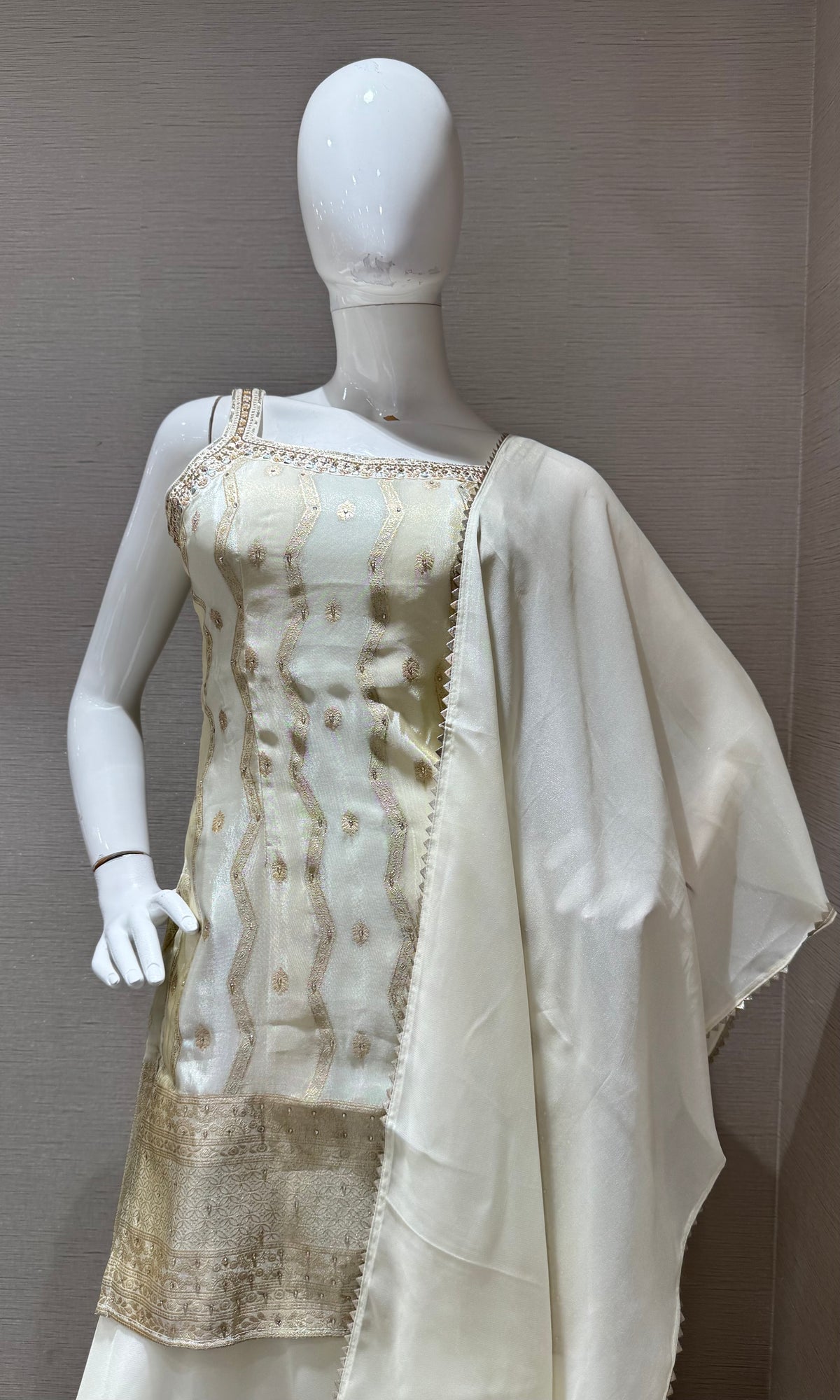 Cream Golden Embroidered Sharara set with Dupatta