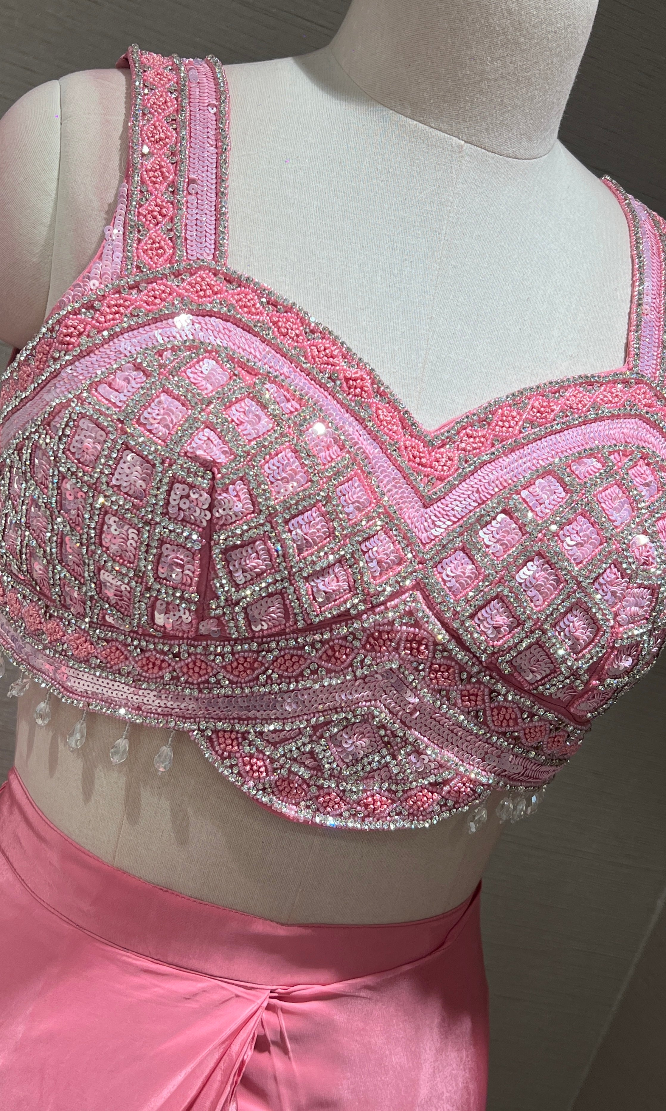 Blush Pink Drape saree with Crystal Blouse