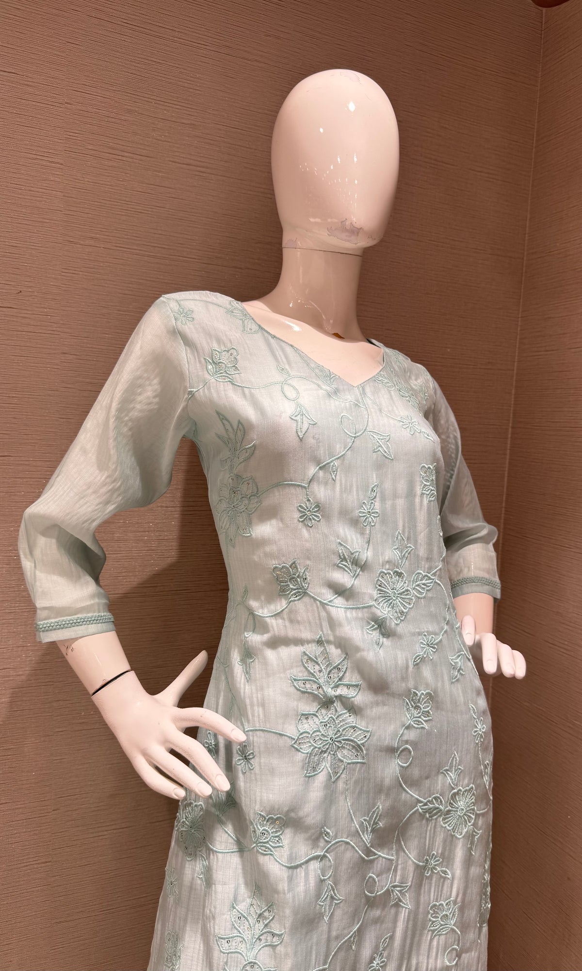 Sky blue silk floral embroidered kurta set with dupatta