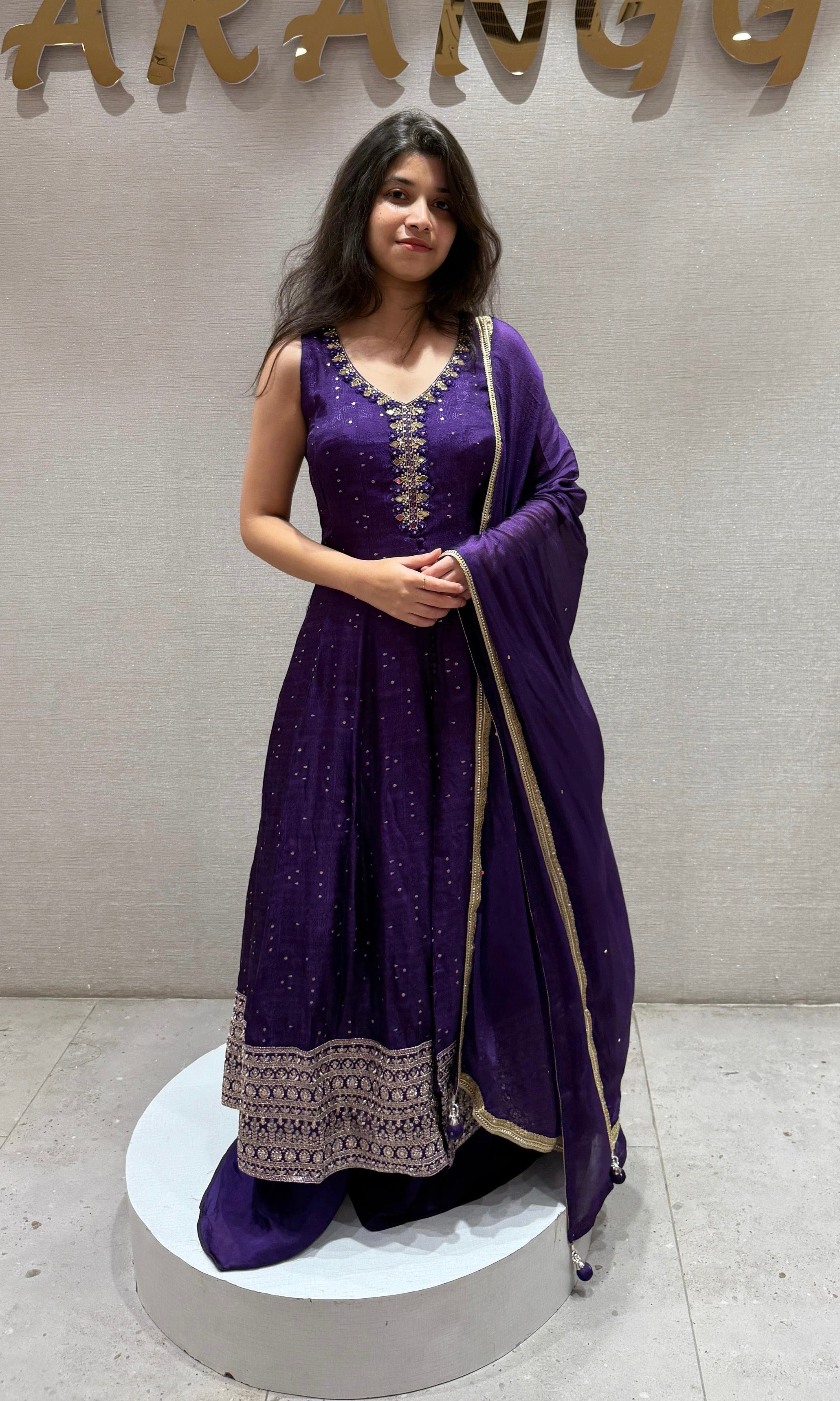 Purple Front Slit Anarkali kurta Set
