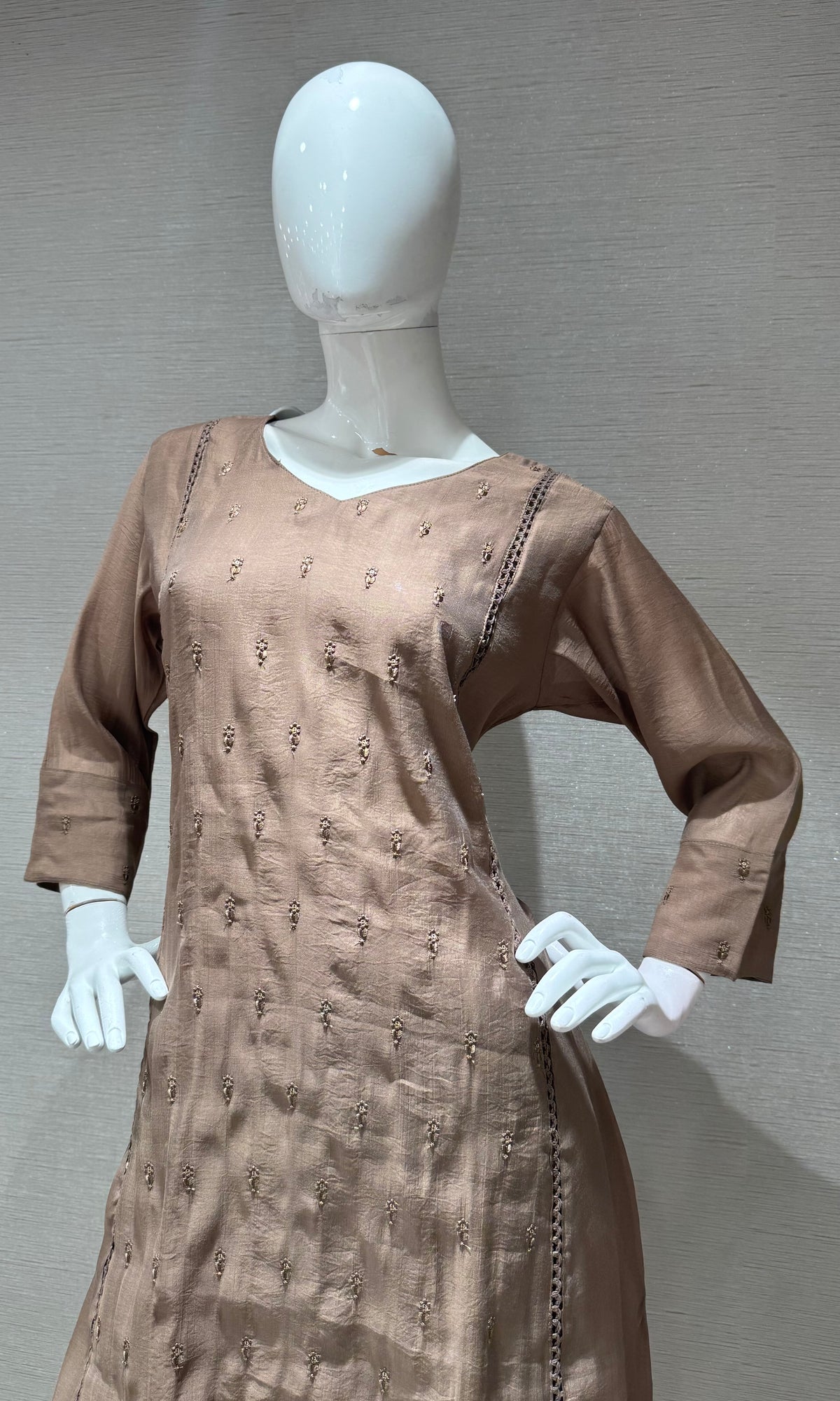 BROWN mul Chanderi Kurta Set with Dupatta