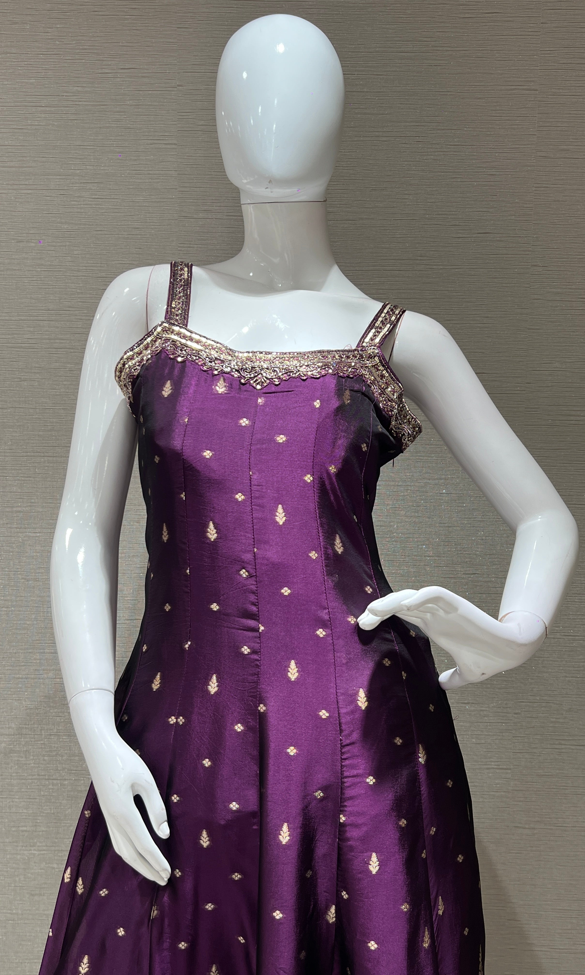 Purple silk gold embroidered Anarkali