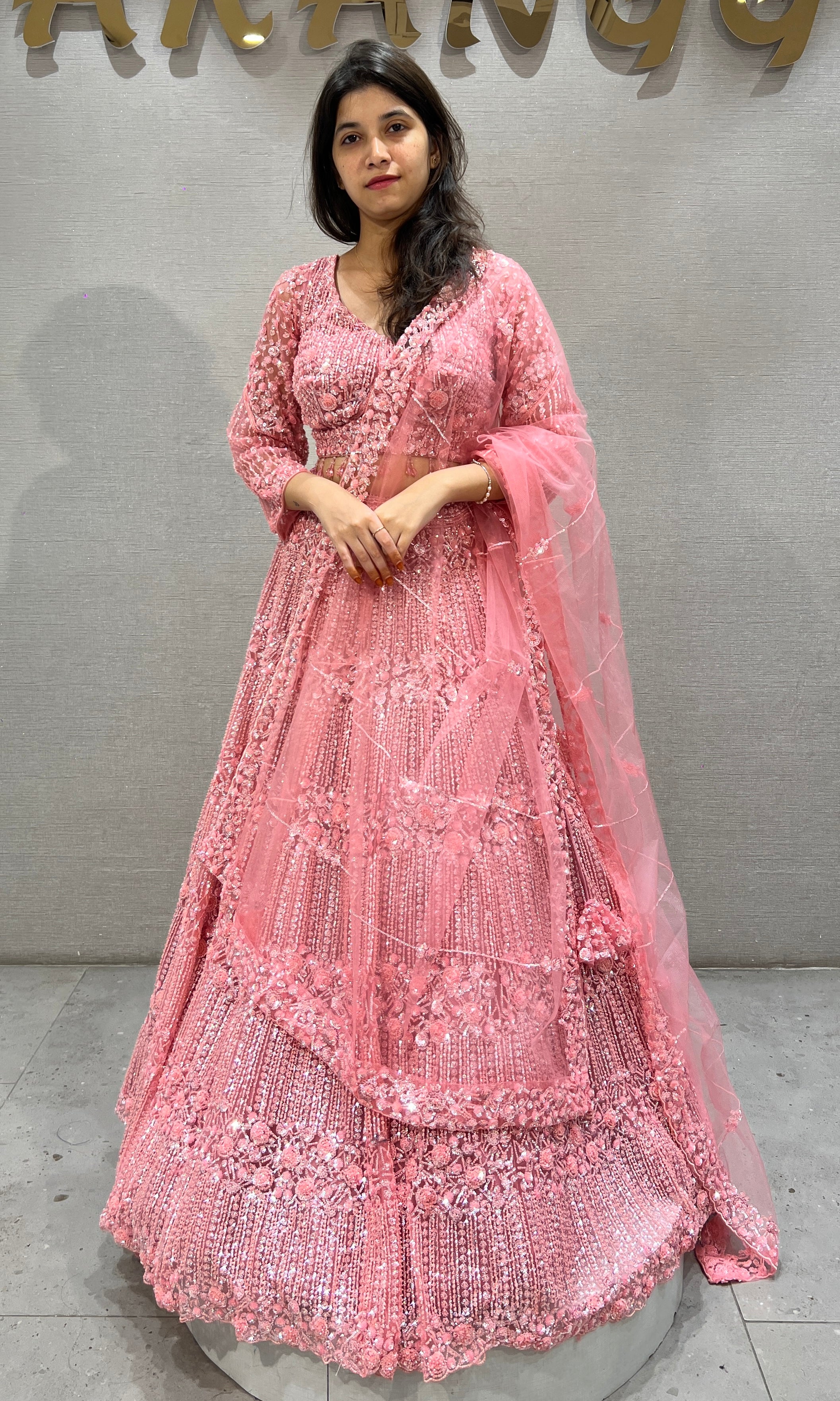 Rose Radiance Heavily Embroidered Net Lehenga Set