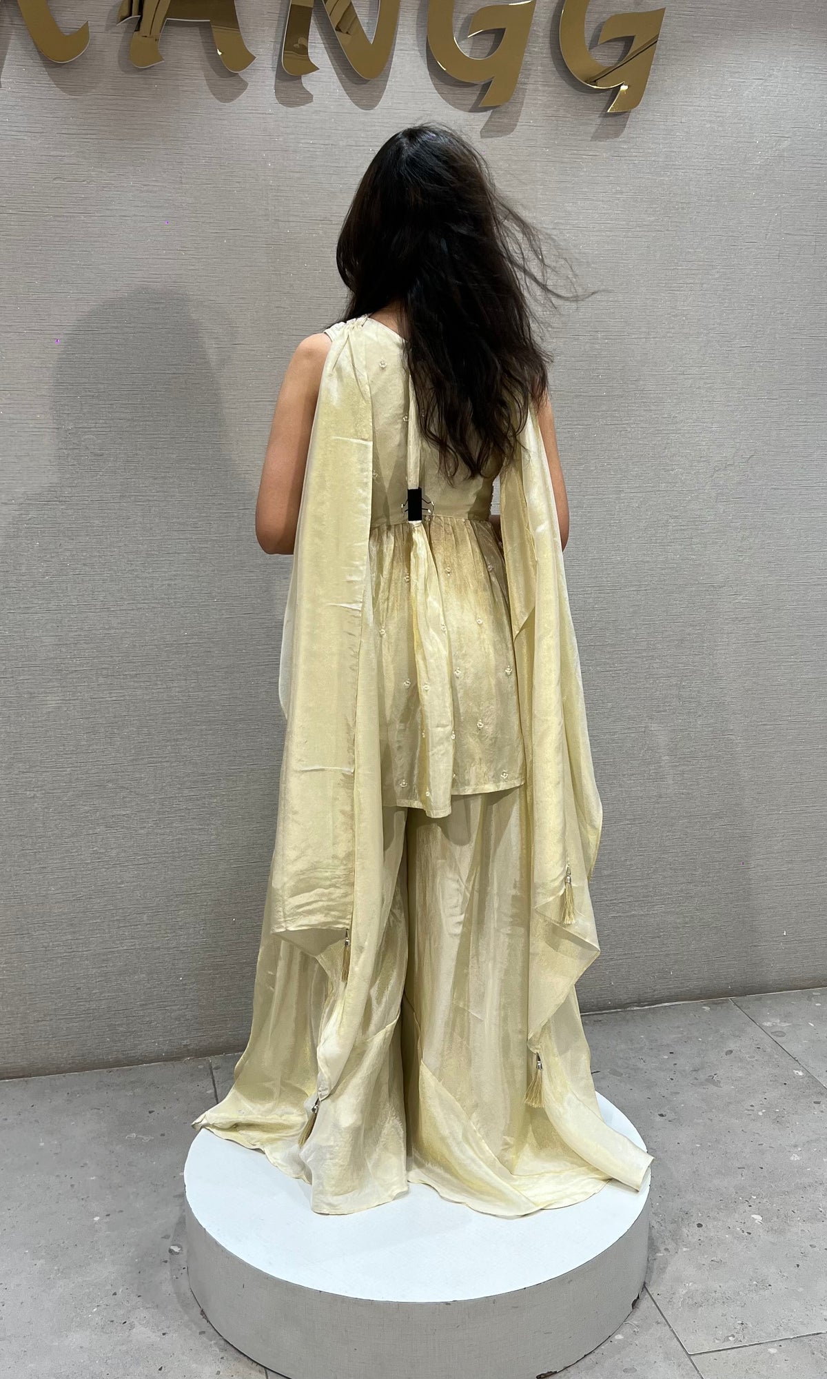 Half white tissue Embroidered palazzo Set