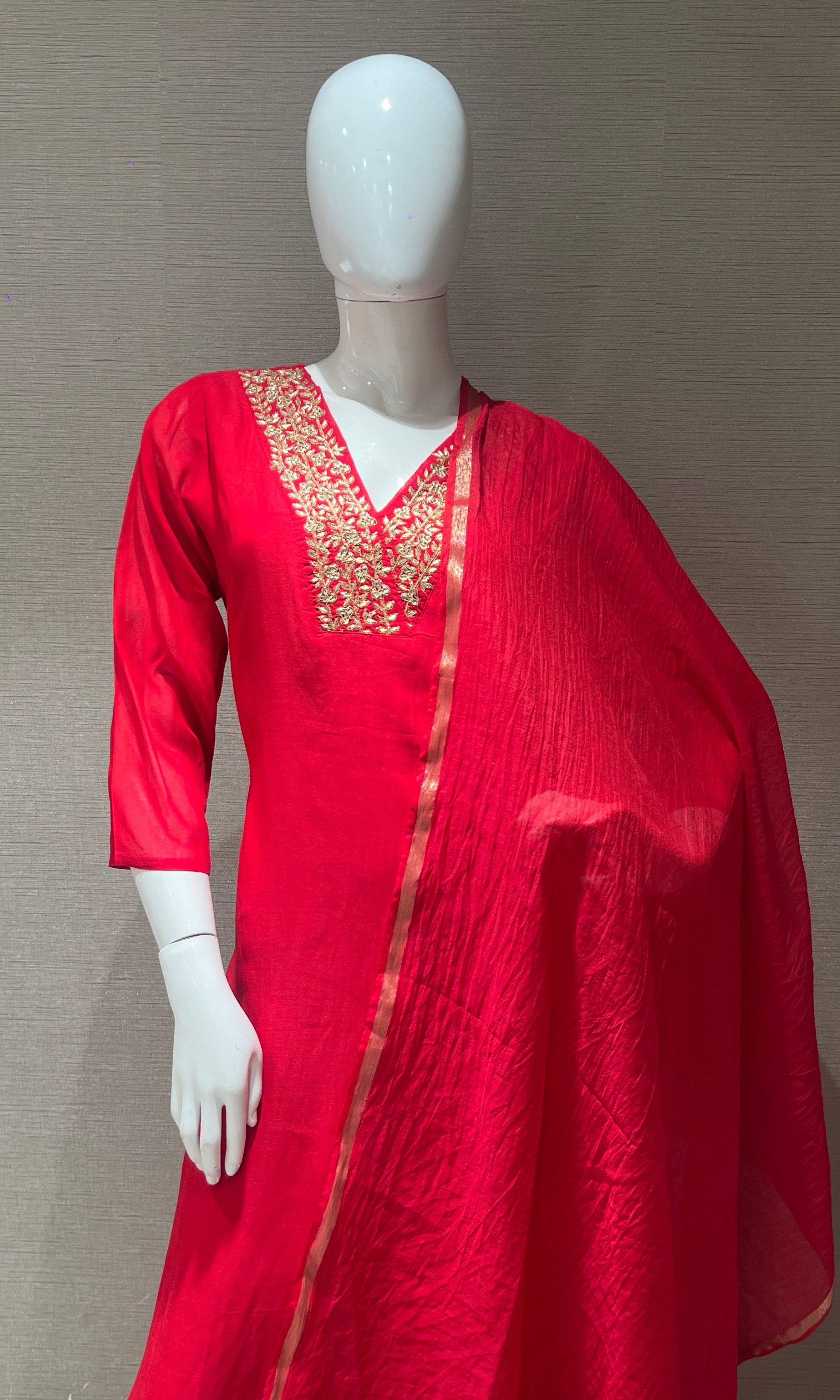Red Embroidered Kurta Set
